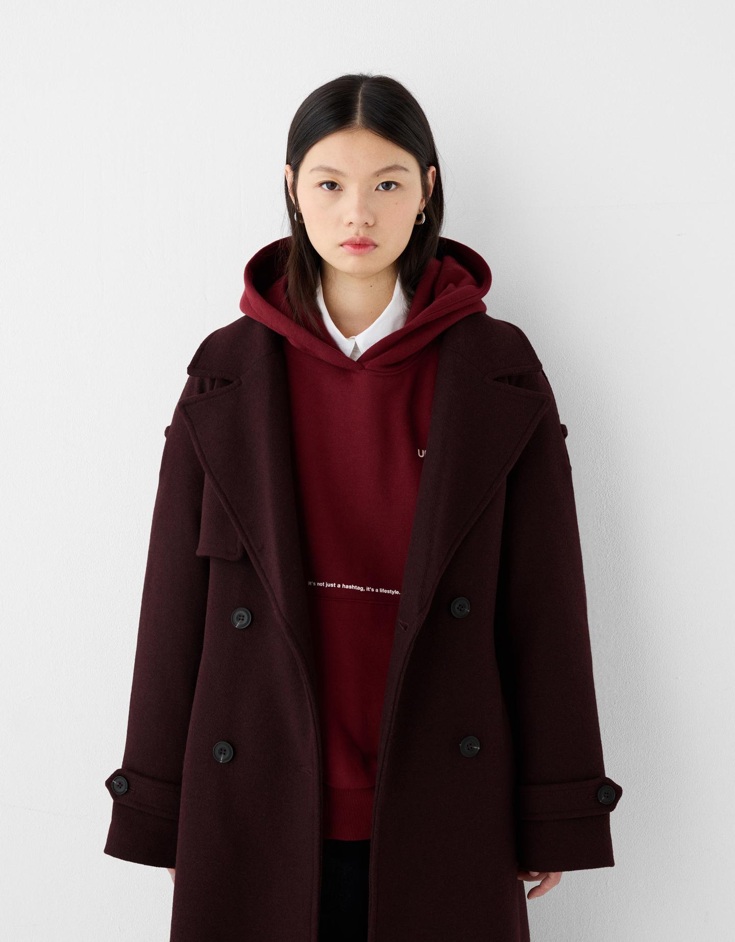 Bershka Oversize-Trenchcoat-Mantel Mit Wolle Damen S Bordeaux günstig online kaufen