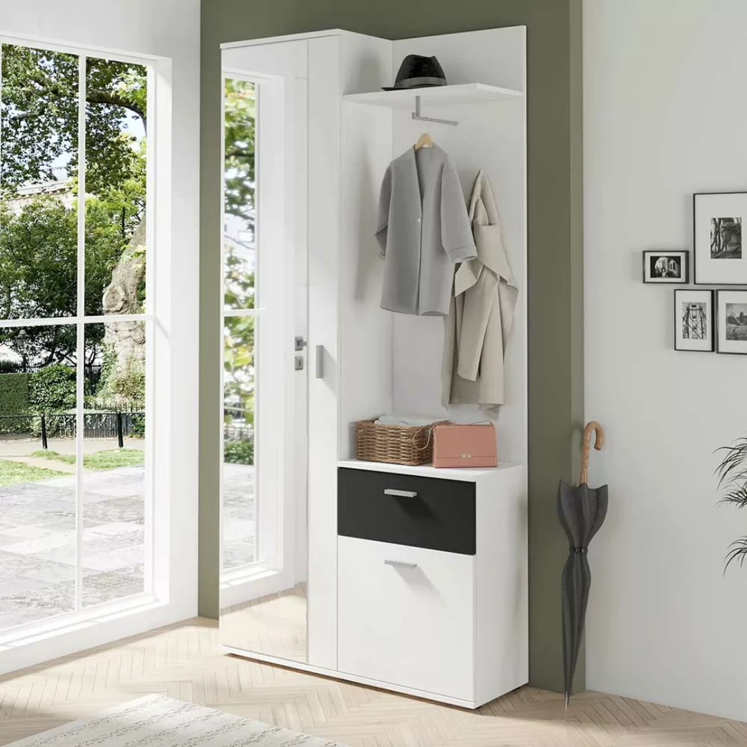 Moderne Kompaktgarderobe mit einer Schublade und Tür Weiß und Schwarz günstig online kaufen