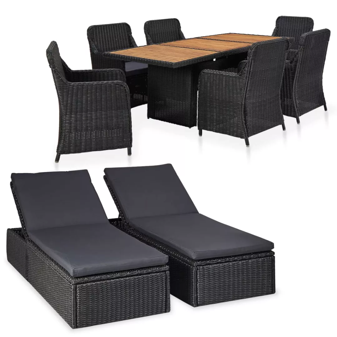 9-tlg. Garten-essgruppe Poly Rattan Schwarz günstig online kaufen