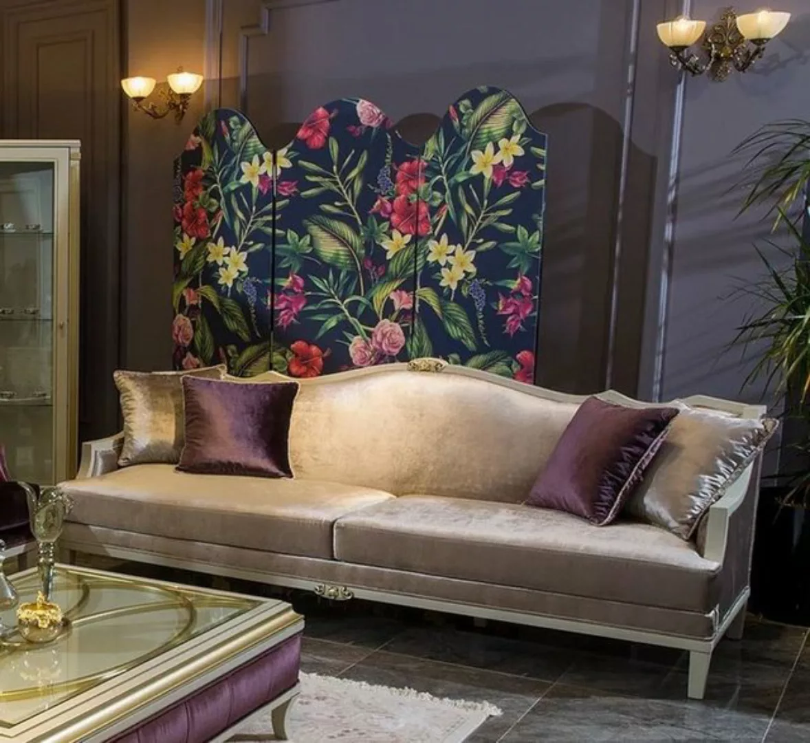 Casa Padrino Sofa Luxus Barock Sofa Rosa / Weiß / Gold 239 x 83 x H. 93 cm günstig online kaufen