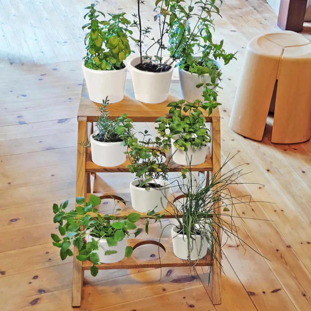Pflanzen-treppe Blumen-regal Holz Kastanie Mit Passenden Übertöpfen günstig online kaufen