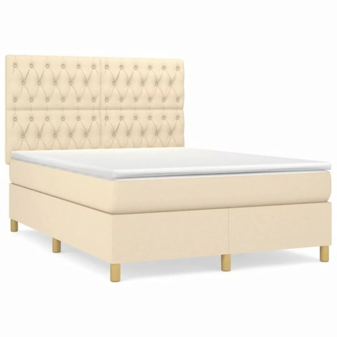 vidaXL Boxspringbett Boxspringbett mit Matratze Creme 140x190 cm Stoff Bett günstig online kaufen