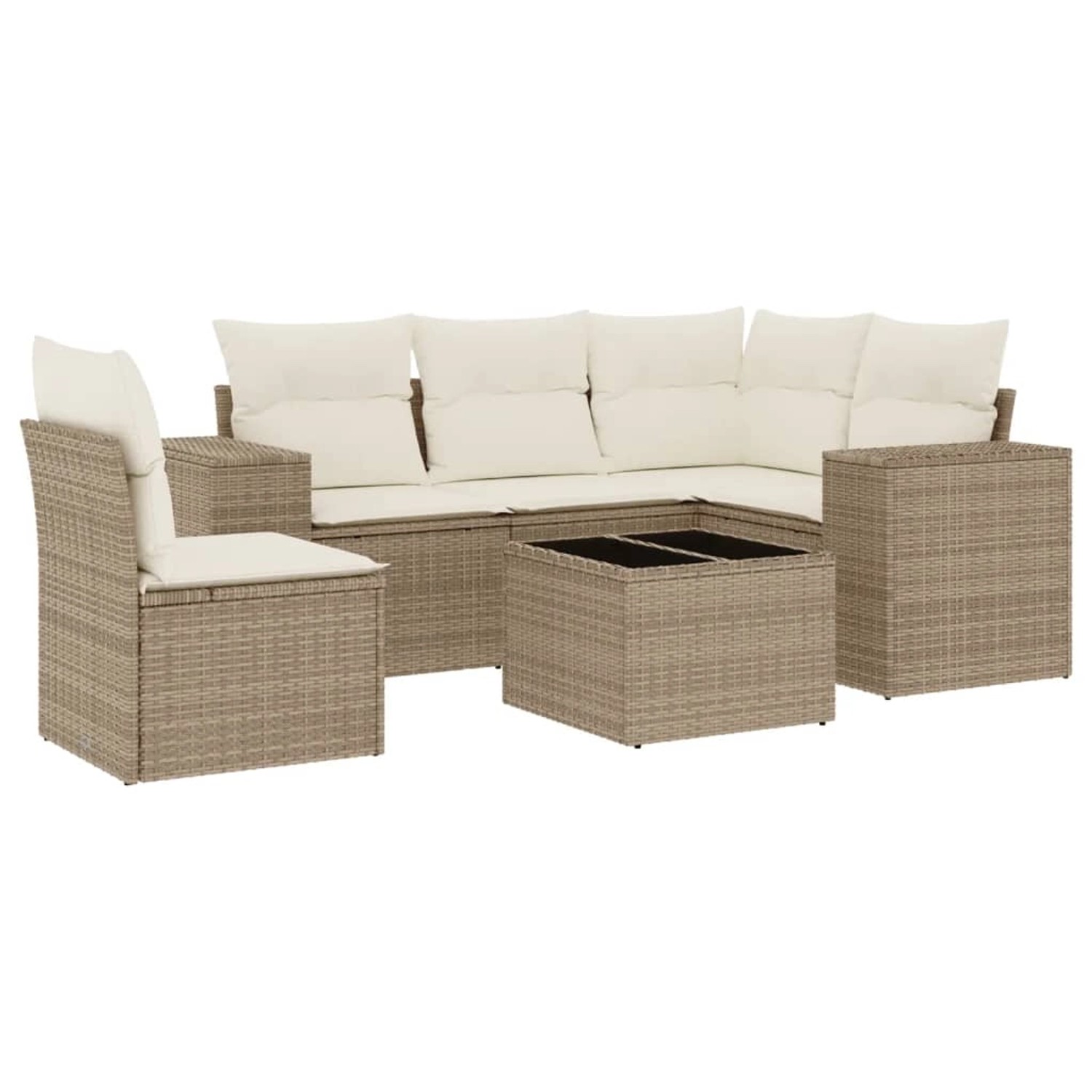 vidaXL 6-Tlg Garten-Sofagarnitur mit Kissen Beige Poly Rattan 3222577 günstig online kaufen