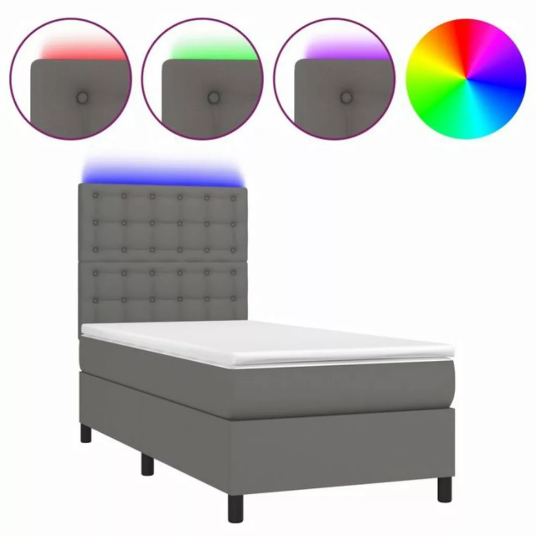 vidaXL Bett Boxspringbett mit Matratze & LED Grau 90x190 cm Kunstleder günstig online kaufen