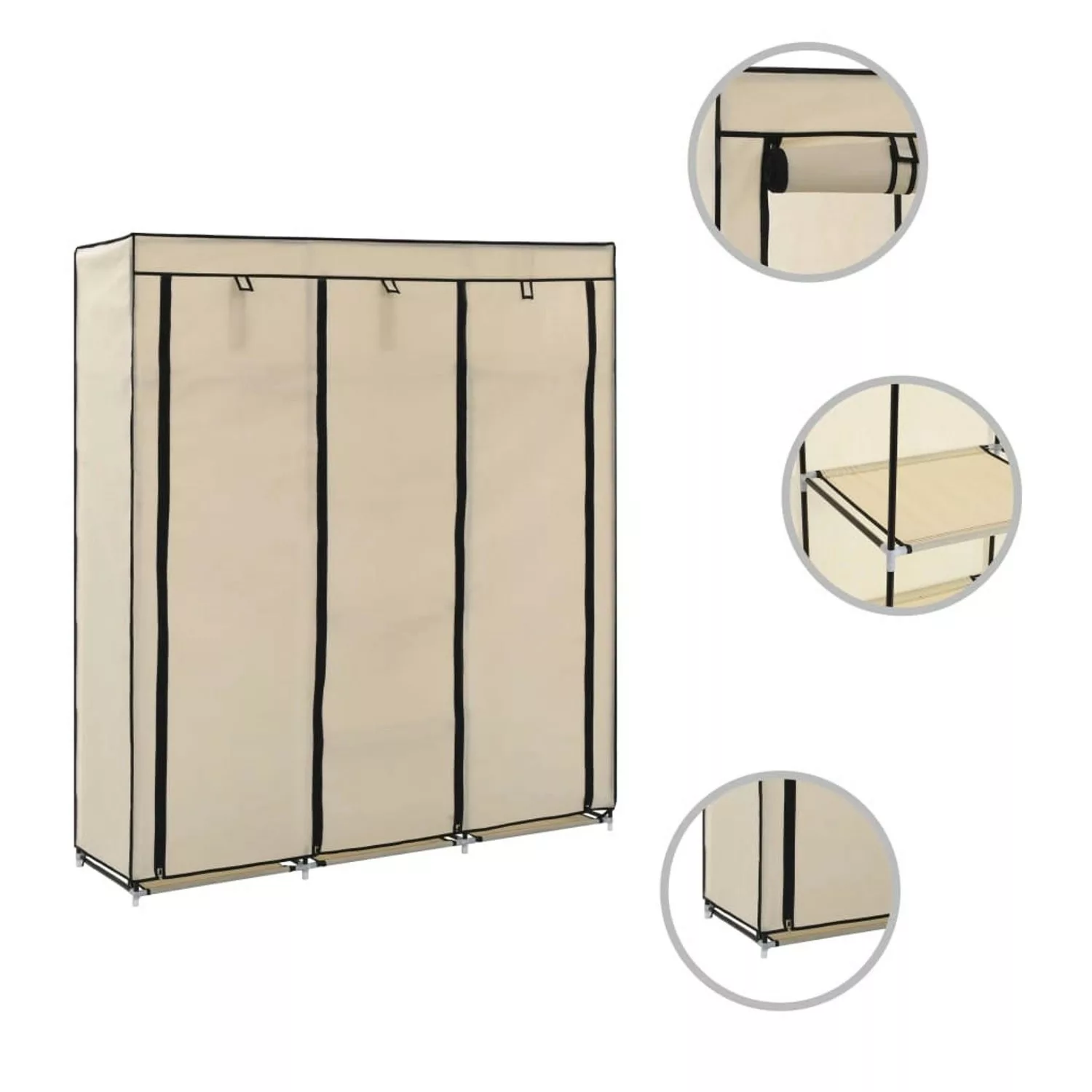 Kleiderschrank Mit Fächern Und Stangen Creme 150x45x175cm Stoff günstig online kaufen