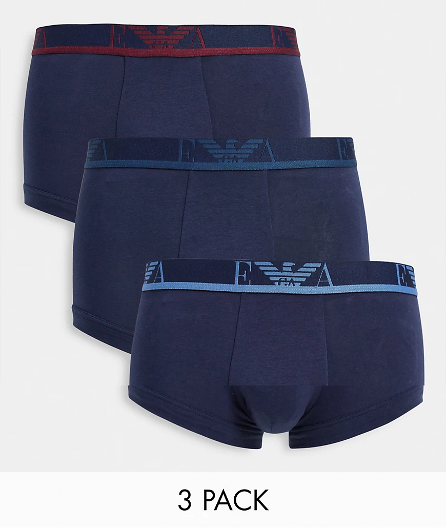 Emporio Armani – Bodywear – Unterhosen in Marineblau mit Monogramm im 3er-P günstig online kaufen