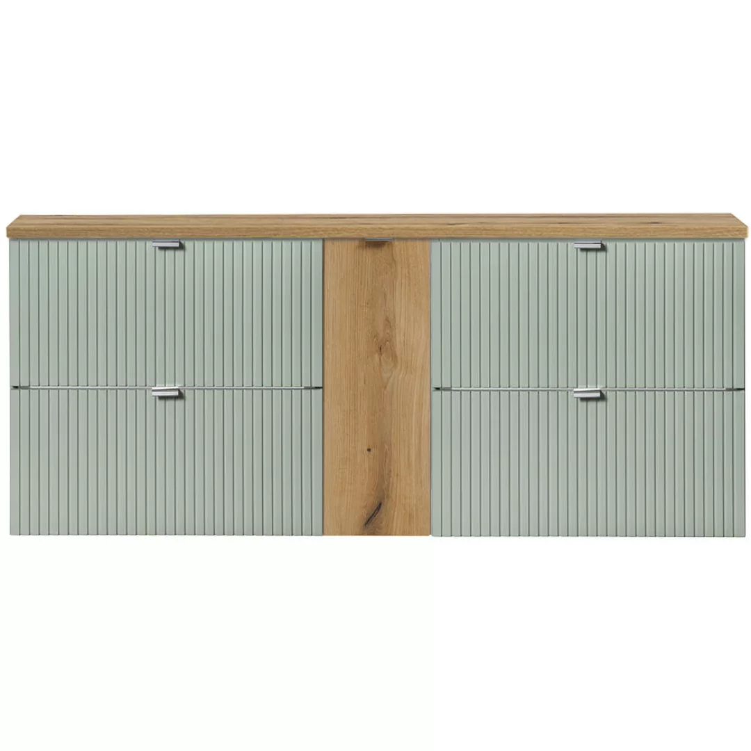 Doppel-Waschtischunterschrank 140cm, grün und Eiche, NEWPORT-56-GREEN günstig online kaufen