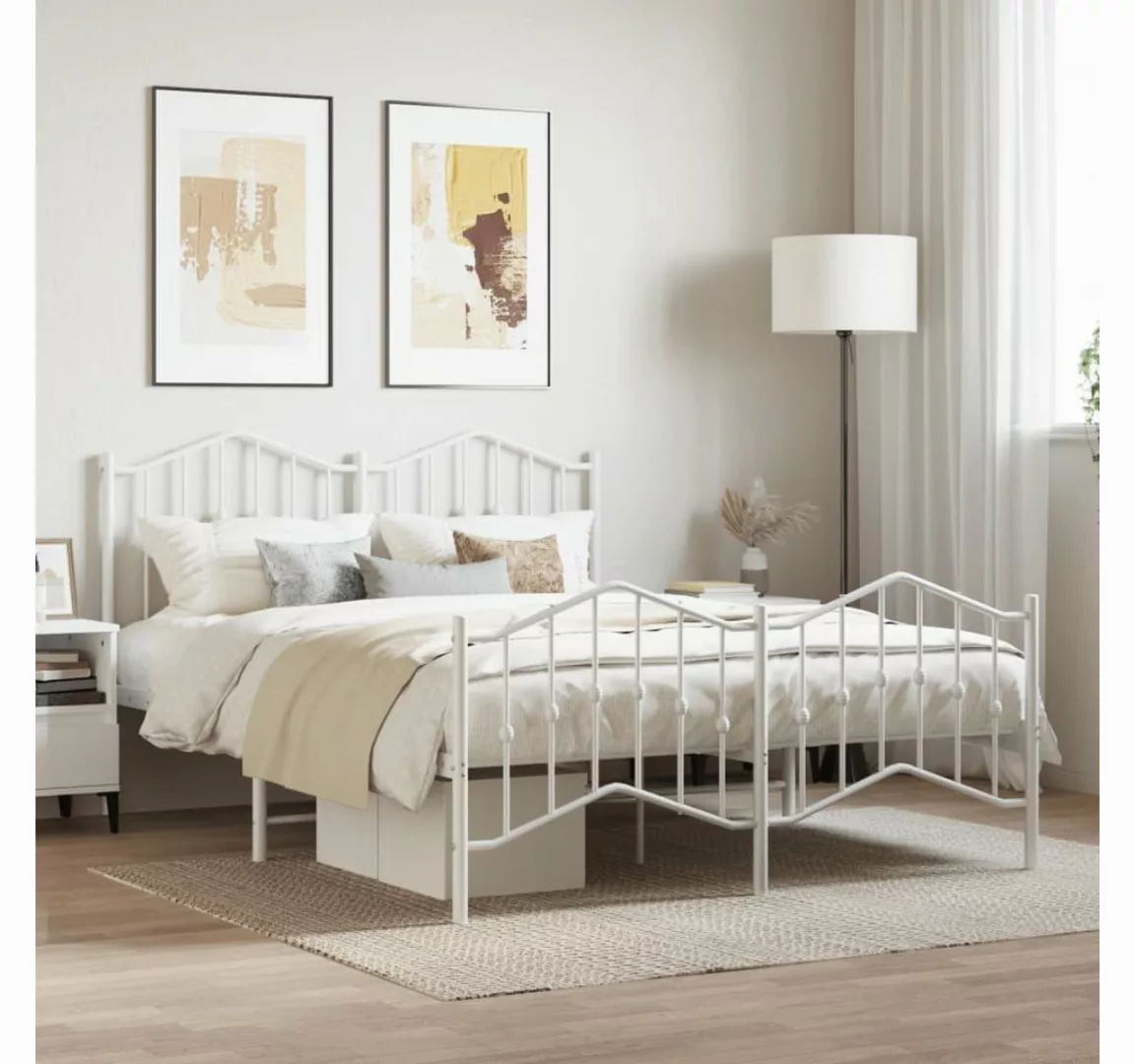 furnicato Bett Bettgestell mit Kopf- und Fußteil Metall Weiß 140x200 cm günstig online kaufen