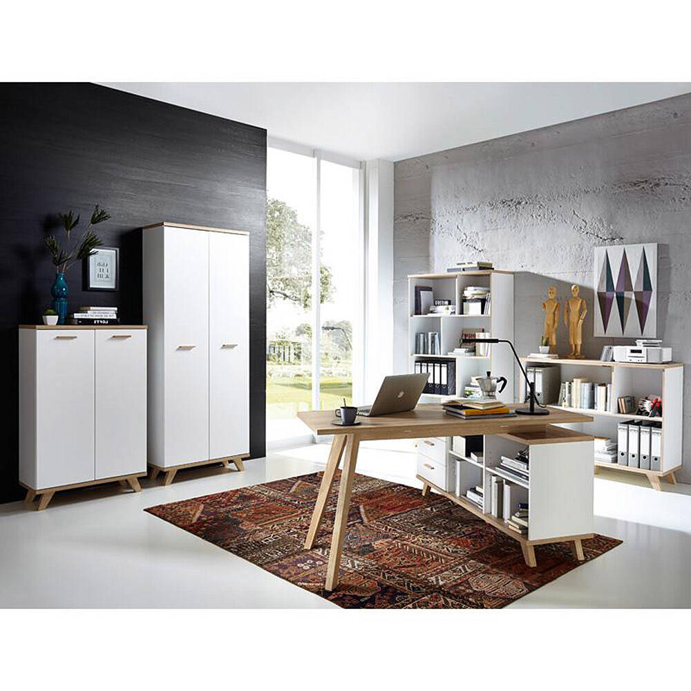 Lomadox Büromöbel Set SOSLO-01 supermatt weiß, Sanremo Eiche, Schreibtisch günstig online kaufen