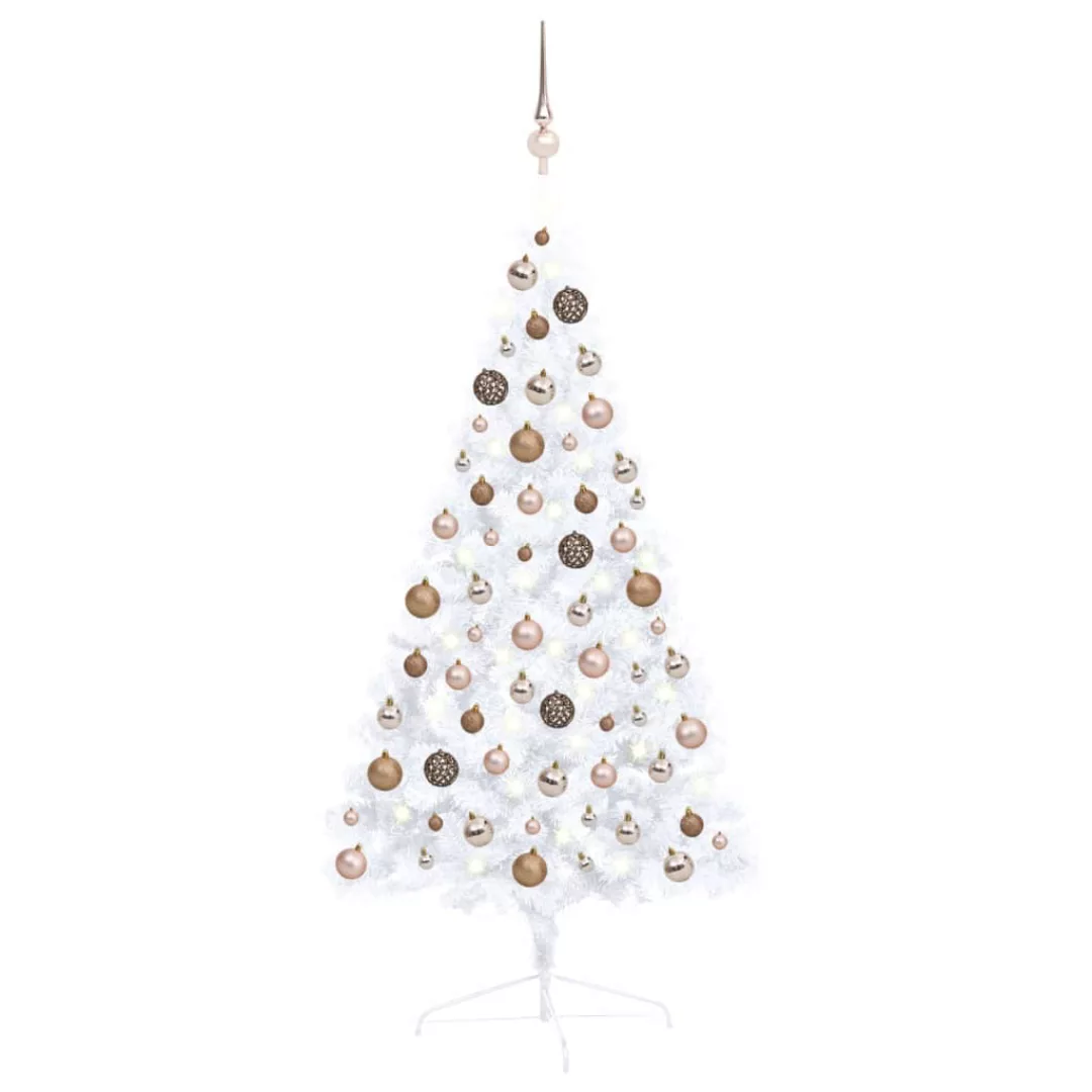 Künstlicher Halber Weihnachtsbaum Mit Leds & Kugeln Weiß 120 Cm günstig online kaufen