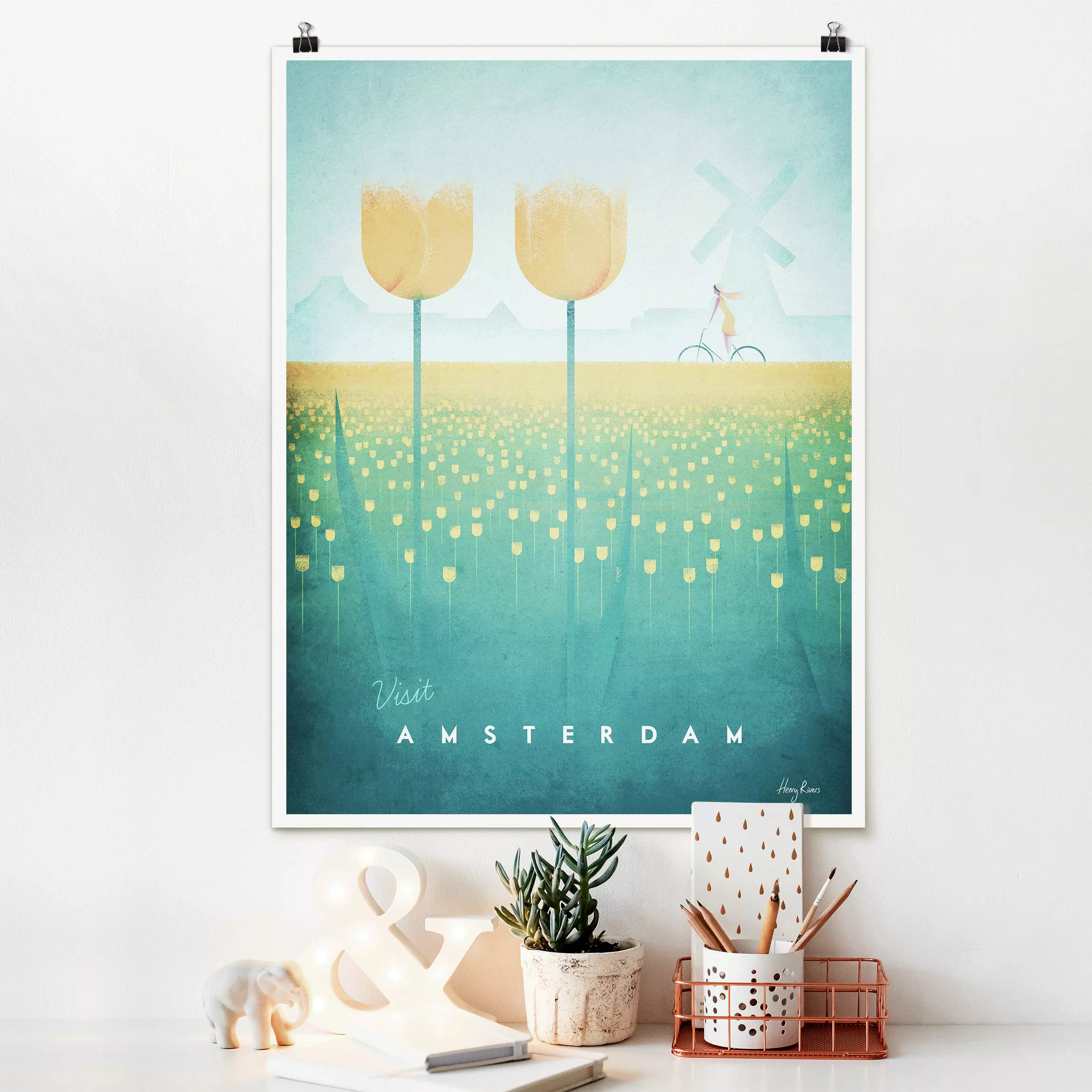 Poster Blumen - Hochformat Reiseposter - Amsterdam günstig online kaufen