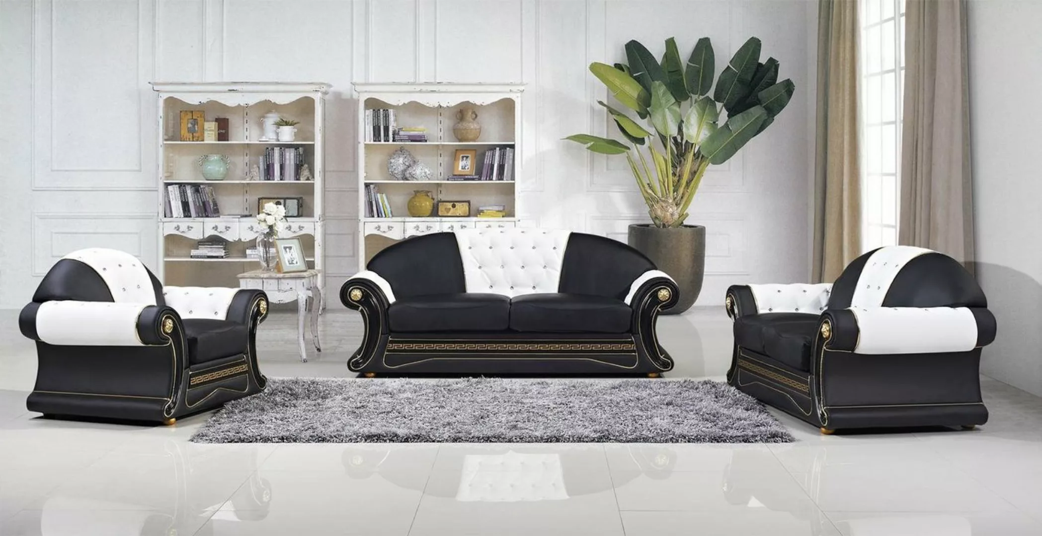 JVmoebel Sofa Schwarze Chesterfield mit Edelstahl 3+2 Sitzer luxus Möbel Ne günstig online kaufen