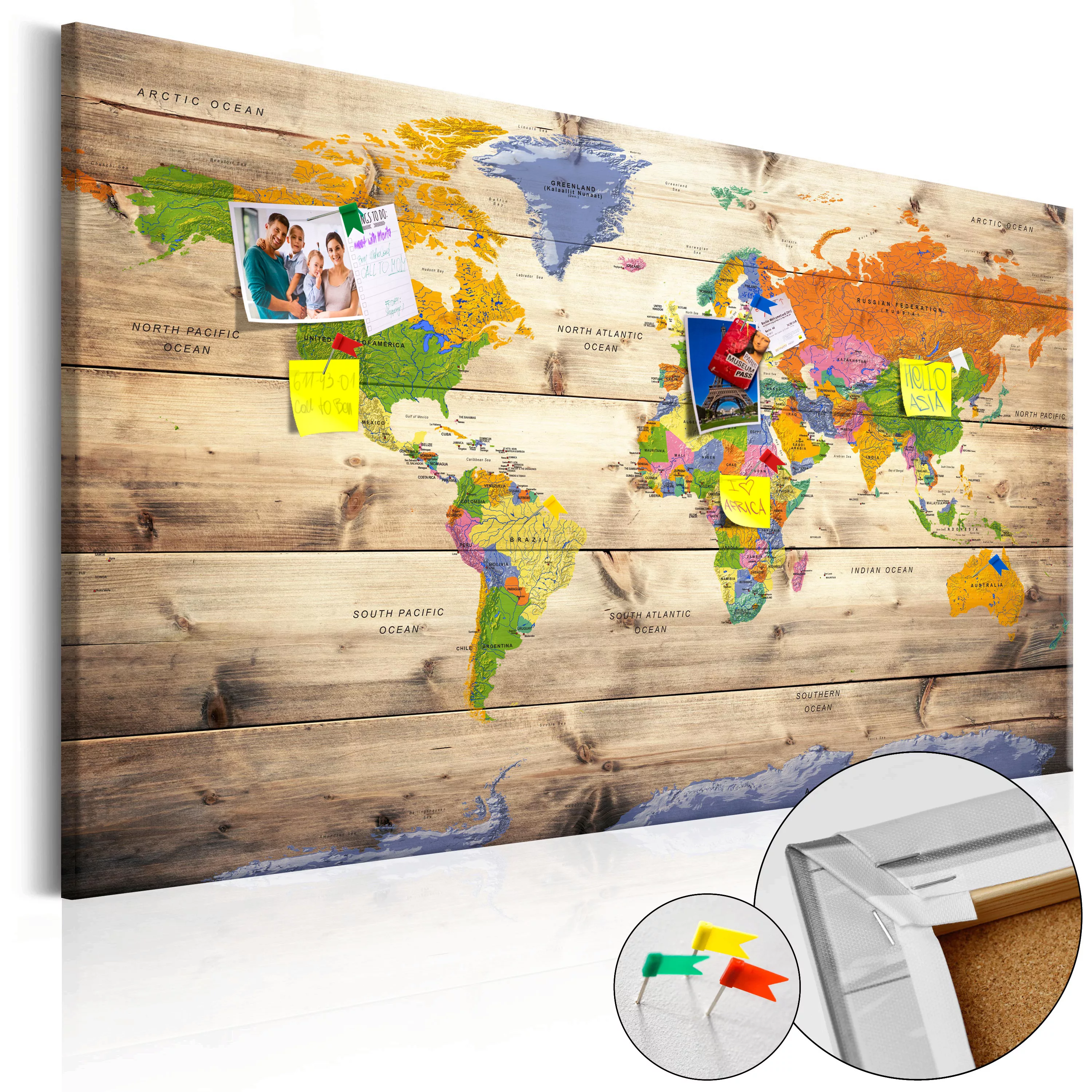 Korkbild - Map On Wood: Colourful Travels [cork Map] günstig online kaufen