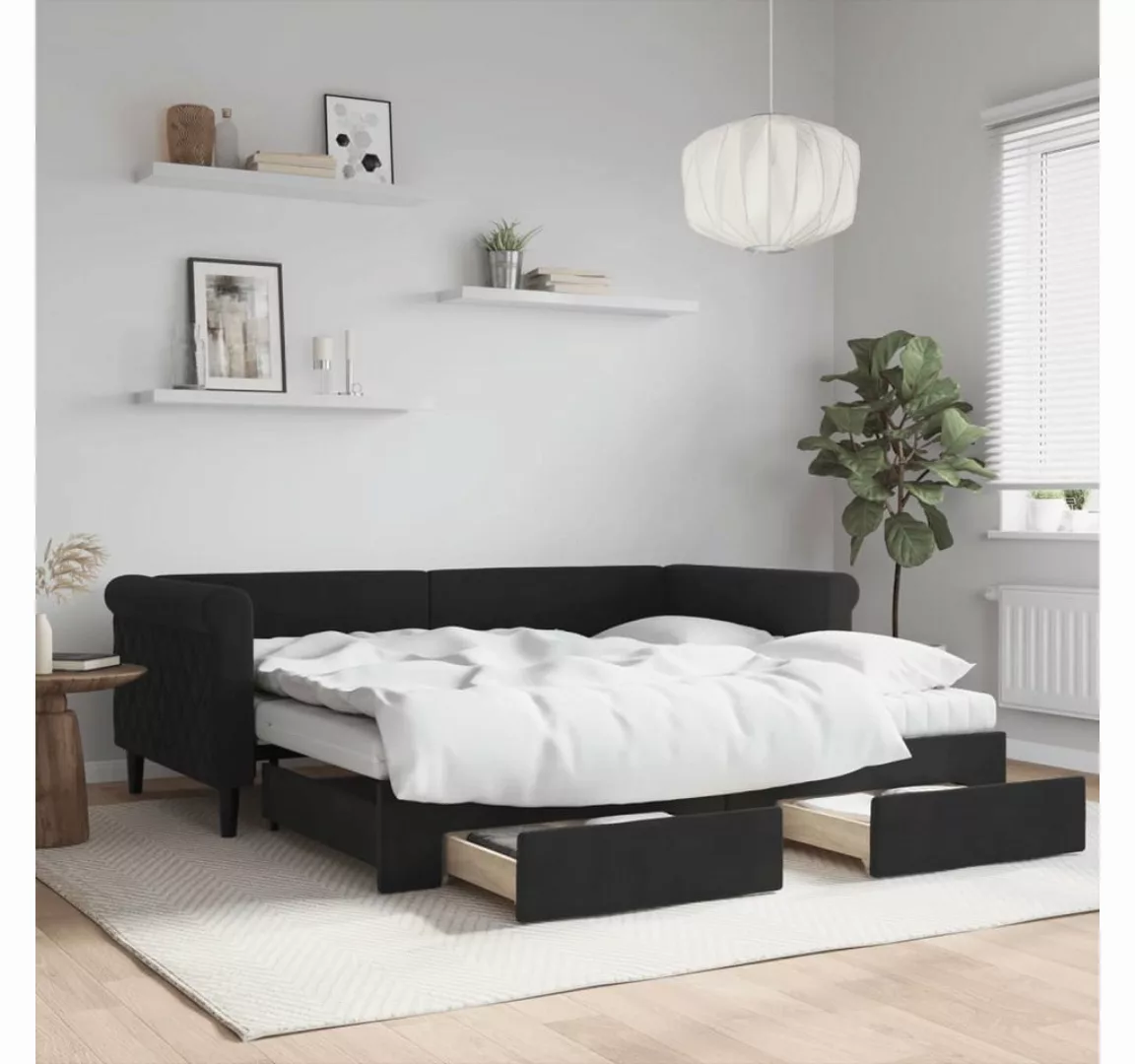 vidaXL Gästebett Gästebett Tagesbett Ausziehbar mit Schubladen Schwarz 90x1 günstig online kaufen