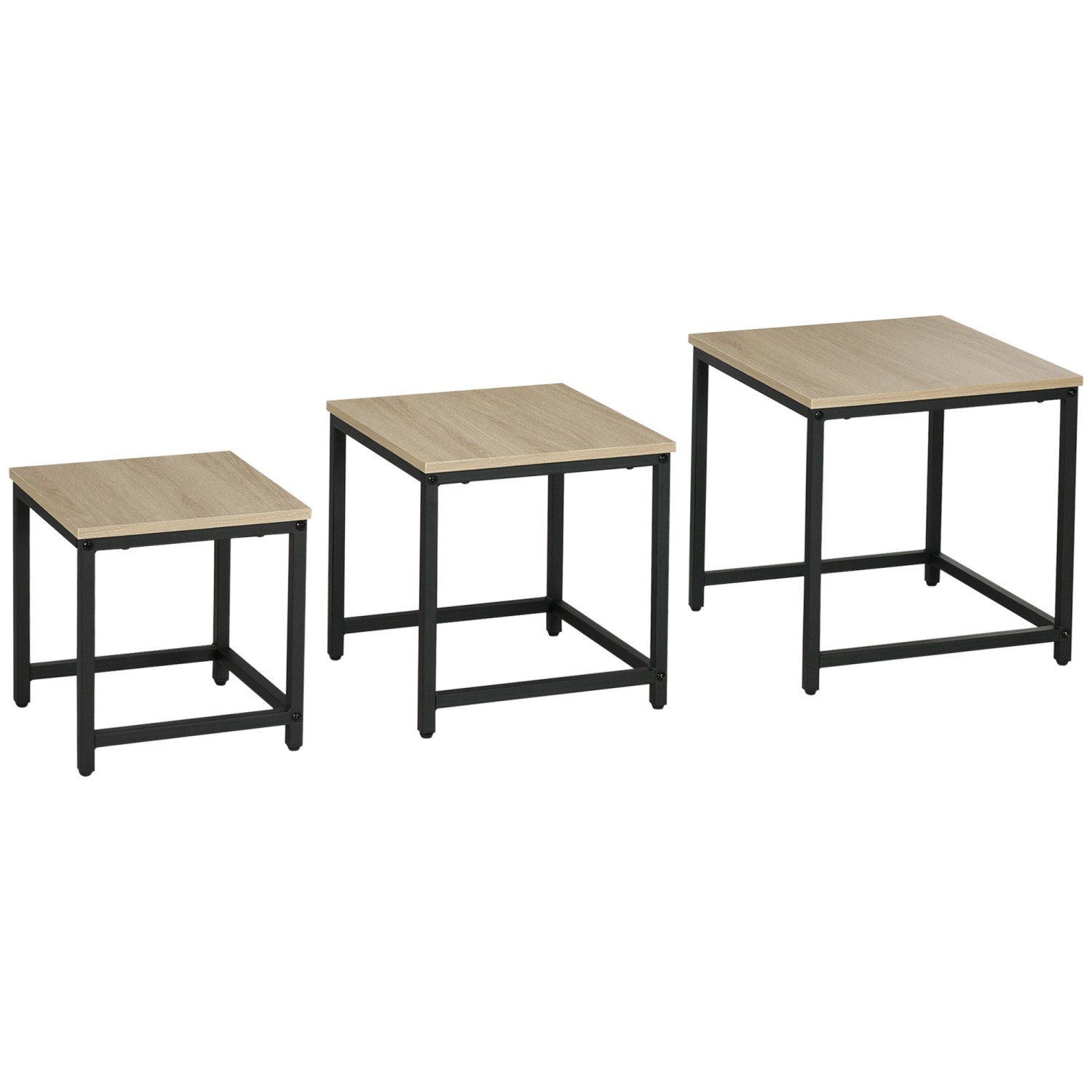 HOMCOM 3er-Set Couchtisch mit Stahlrahmen Holzoptik Wohnzimmertisch Natur günstig online kaufen