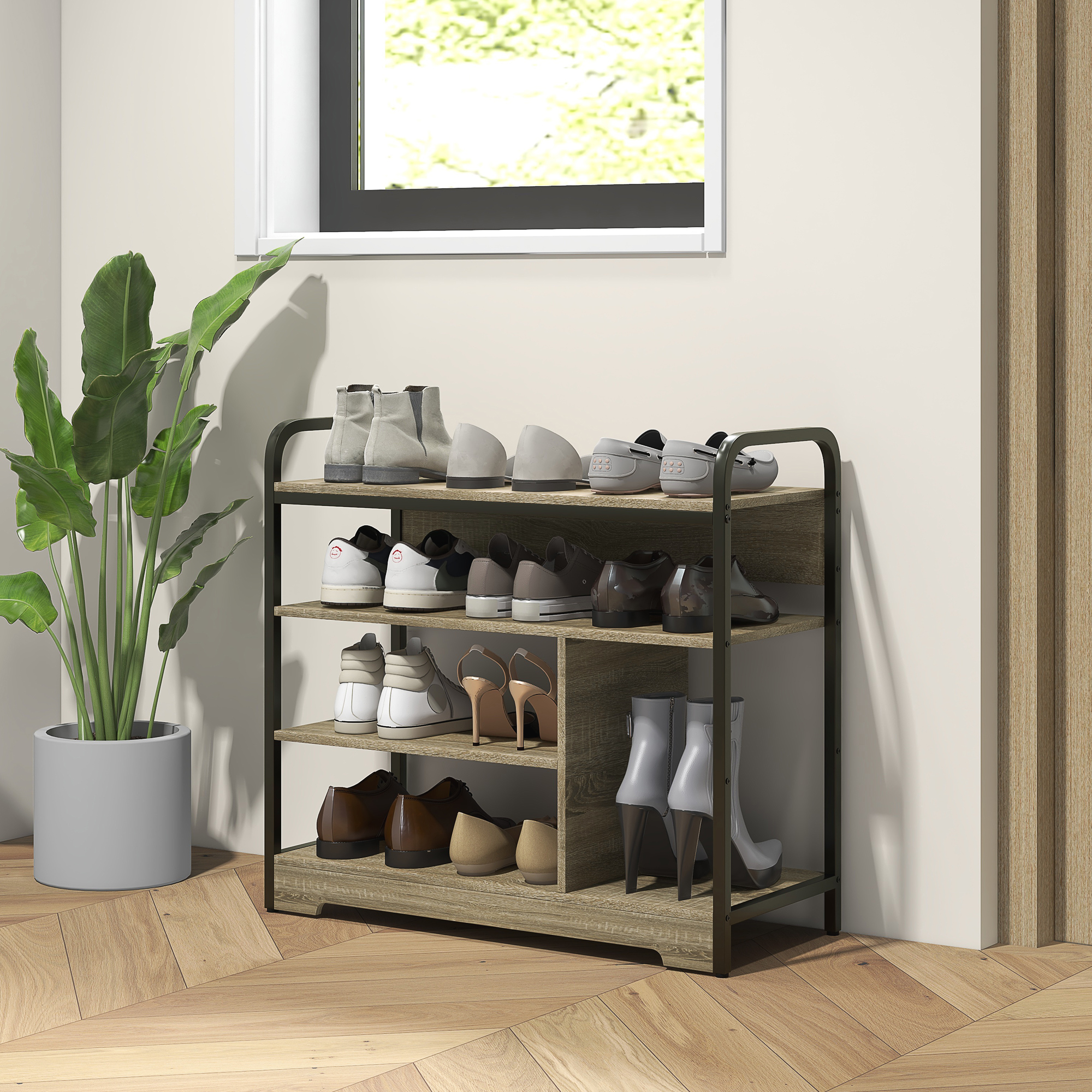 HOMCOM Schuhschrank 4 Ebenen, Schuhaufbewahrung Schuhregal Schuhständer Met günstig online kaufen