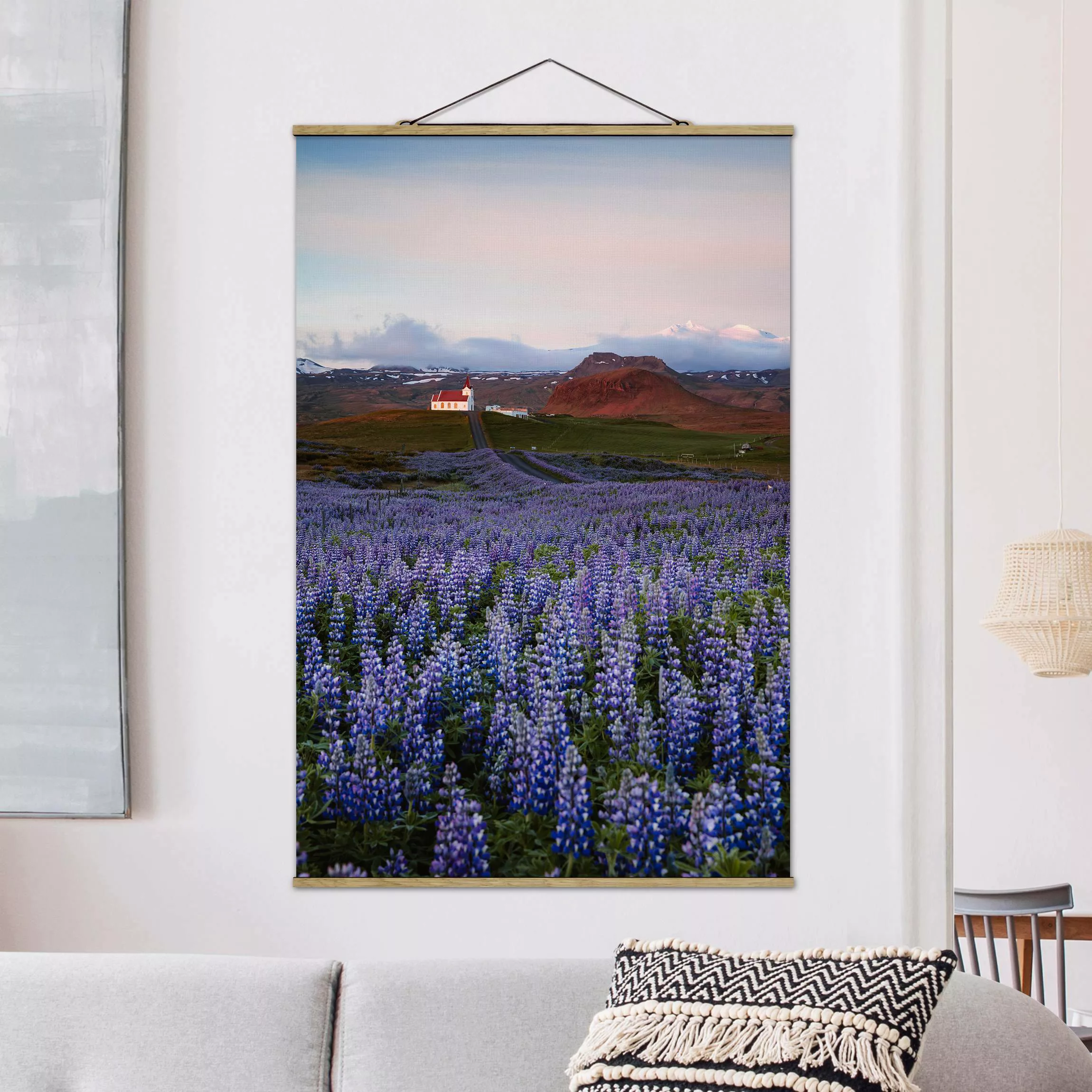 Stoffbild mit Posterleisten Lavendelfeld in Frankreich günstig online kaufen