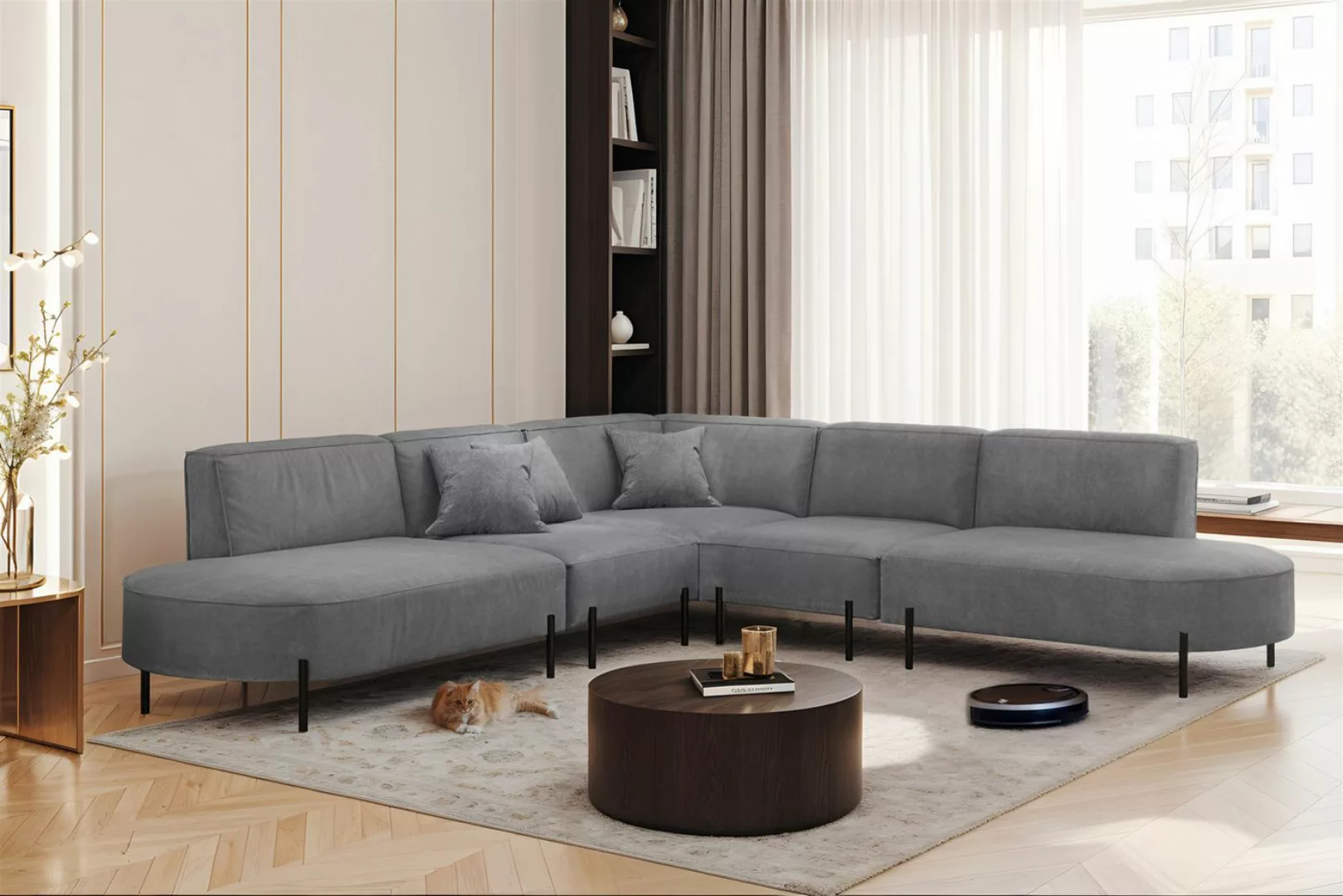 Fun Möbel Ecksofa Sofa VALENCIA Seite universal in Stoff, Rundumbezug günstig online kaufen