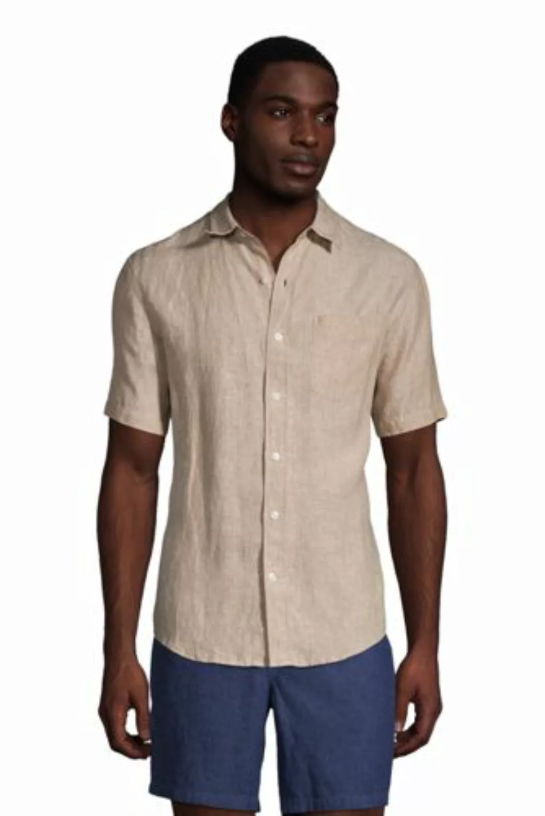 Leinenhemd mit kurzen Ärmeln, Classic Fit, Herren, Größe: XL Normal, Braun, günstig online kaufen