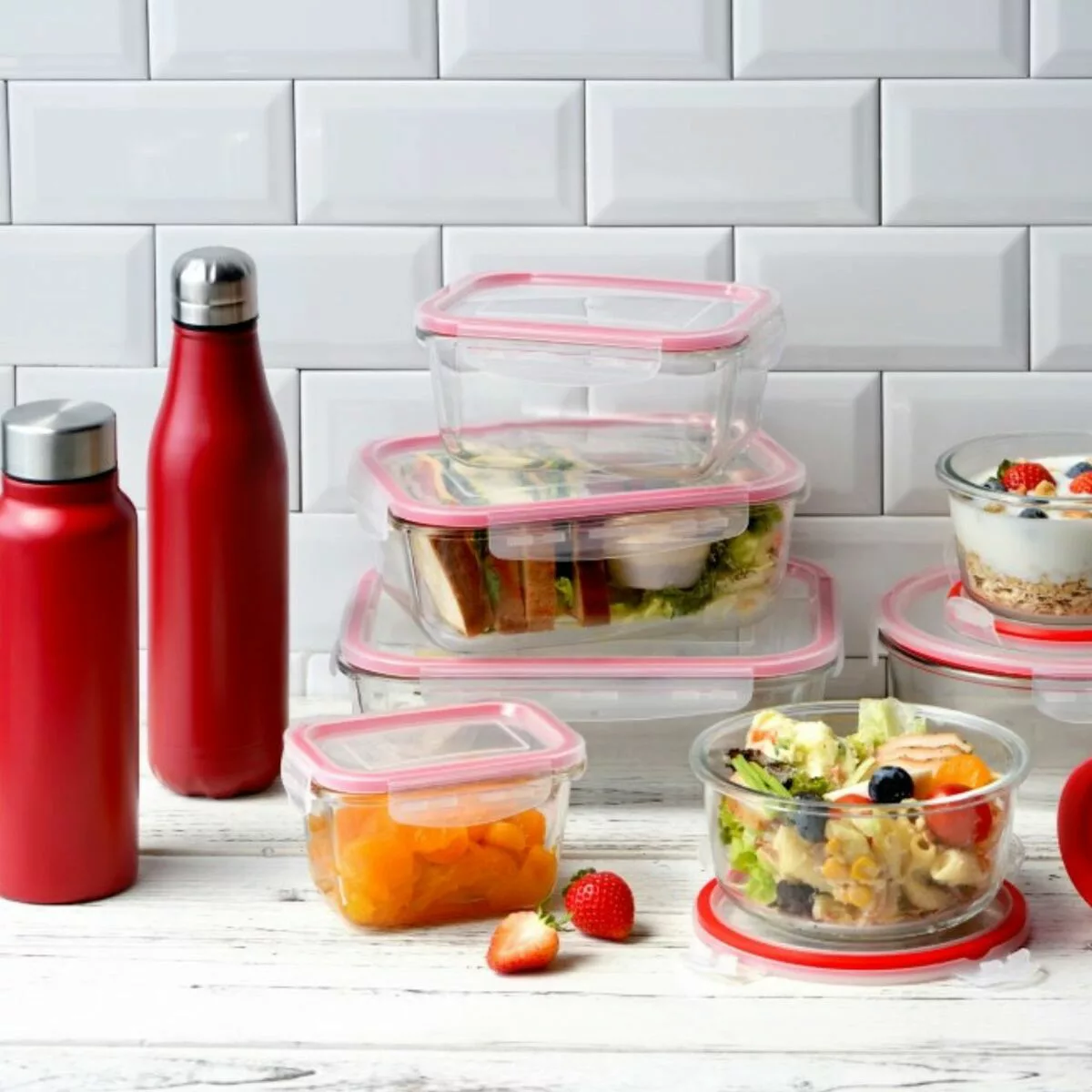 Lunchbox Hermetisch Bergner Rot Borosilikatglas (1500 Ml) günstig online kaufen