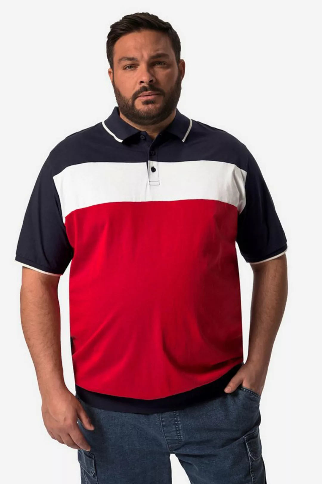 Men Plus Poloshirt Men+ Poloshirt Halbarm Bauchfit Colorblocking günstig online kaufen