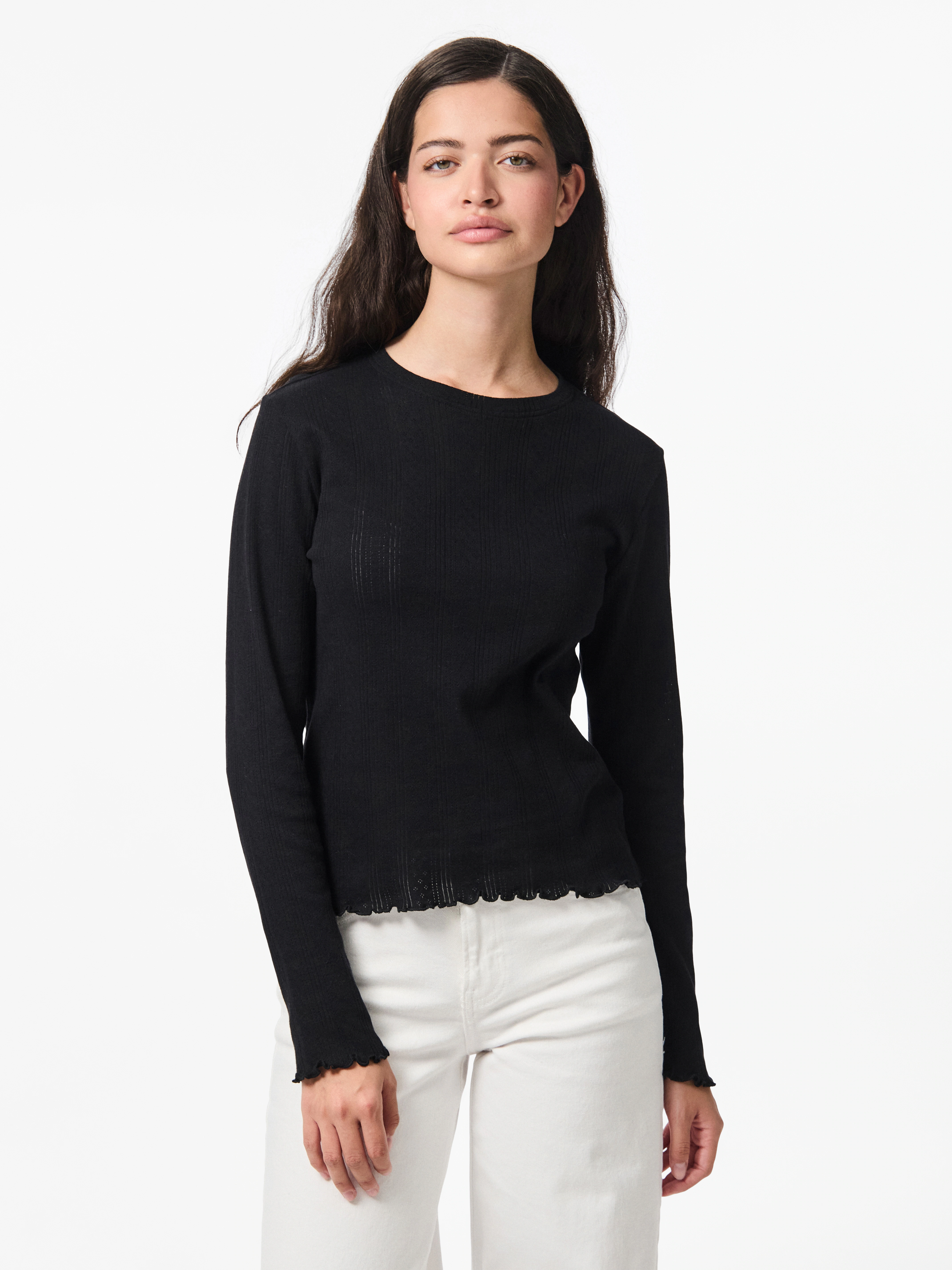 pieces Langarmshirt "PCMARIE LS O-NECK POIN TOP JRS NOOS BC" günstig online kaufen