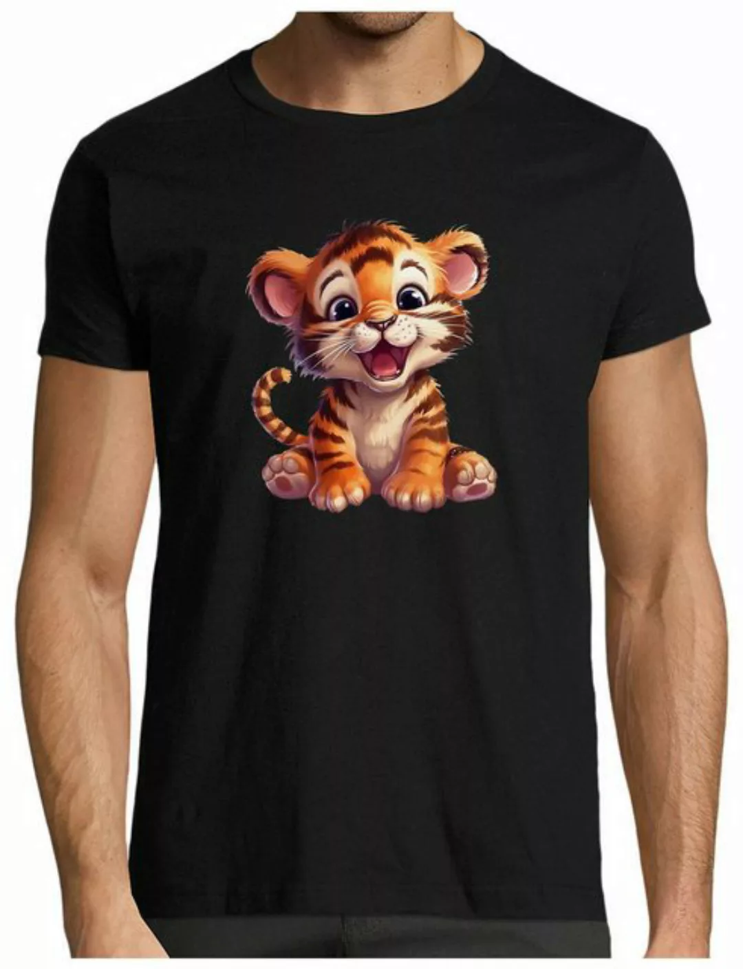 MyDesign24 T-Shirt Herren Print Shirt - Cartoon Tiger Brustprint Baumwollsh günstig online kaufen