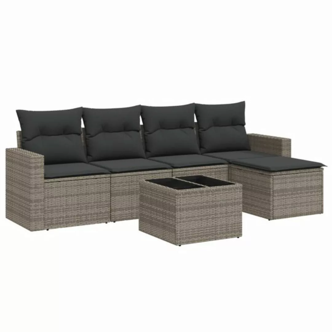 vidaXL Sofaelement 6-tlg. Garten-Sofagarnitur mit Kissen Grau Poly Rattan ( günstig online kaufen