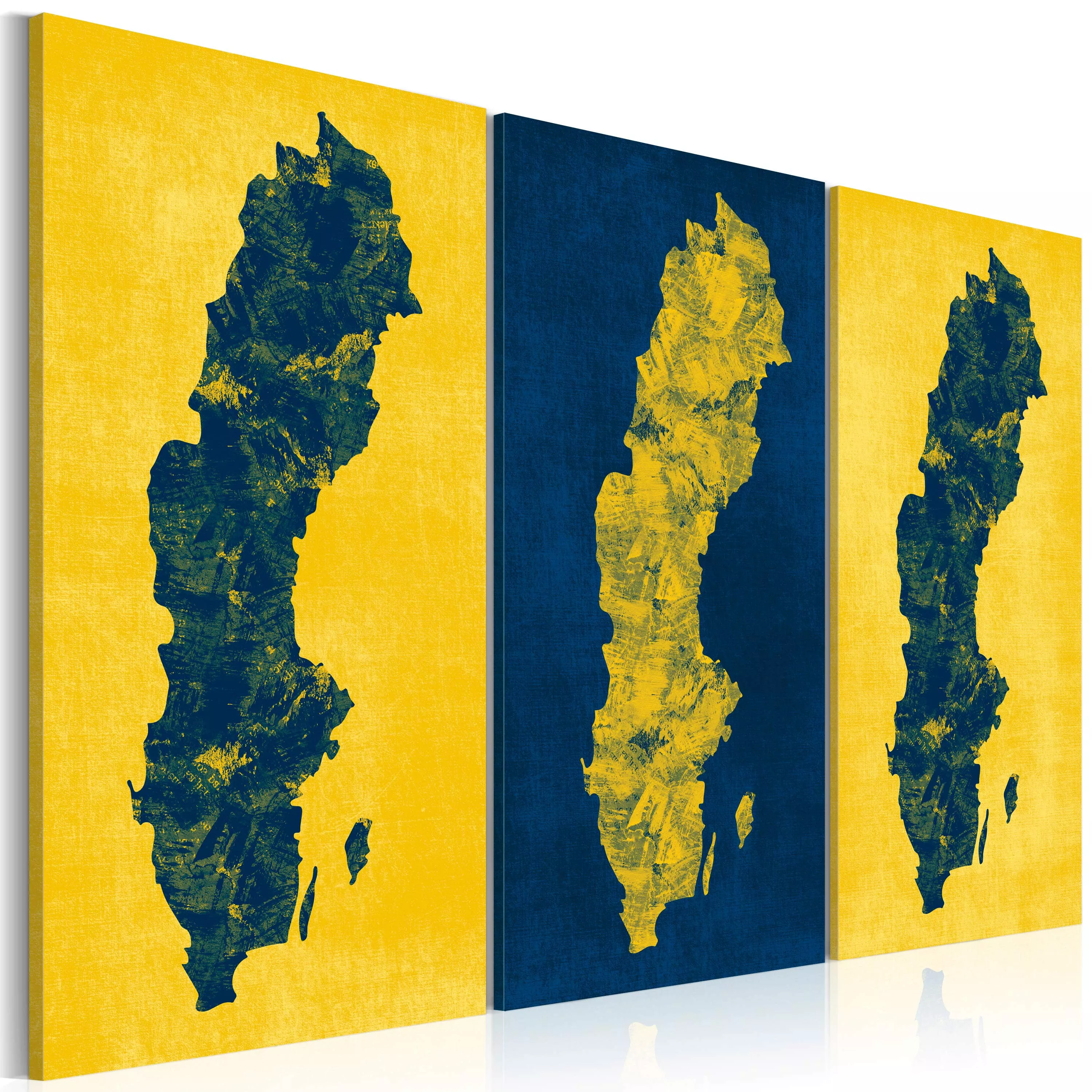 Wandbild - Gemalte Landkarte von Schweden - Triptychon günstig online kaufen