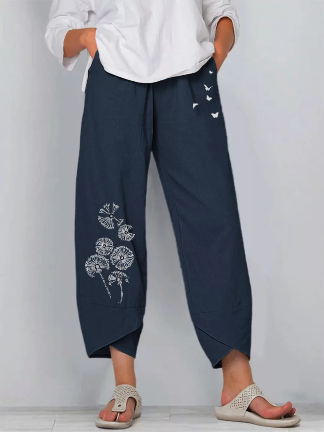 Blumendruck Elastic Waist Casual Pants für Damen günstig online kaufen