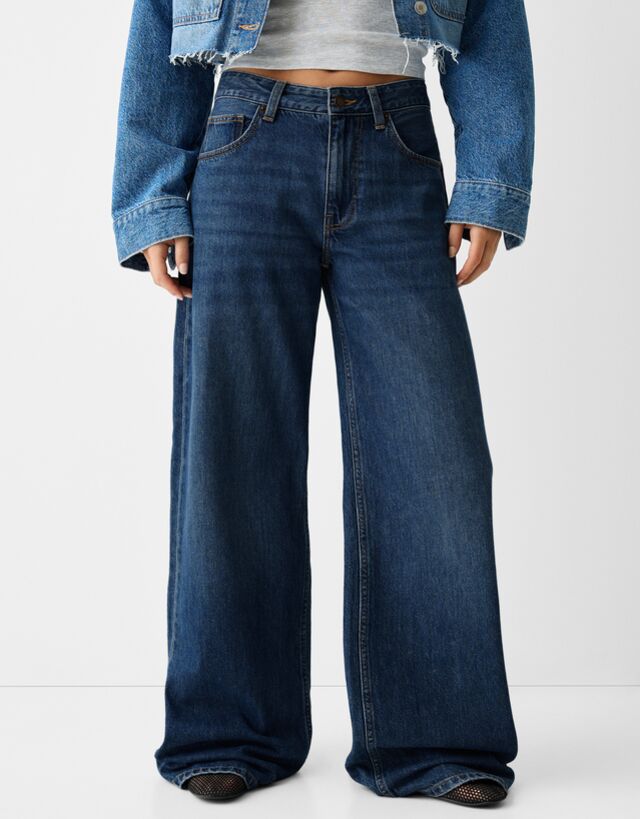 Bershka Wide-Leg-Jeans Damen 40 Blau günstig online kaufen