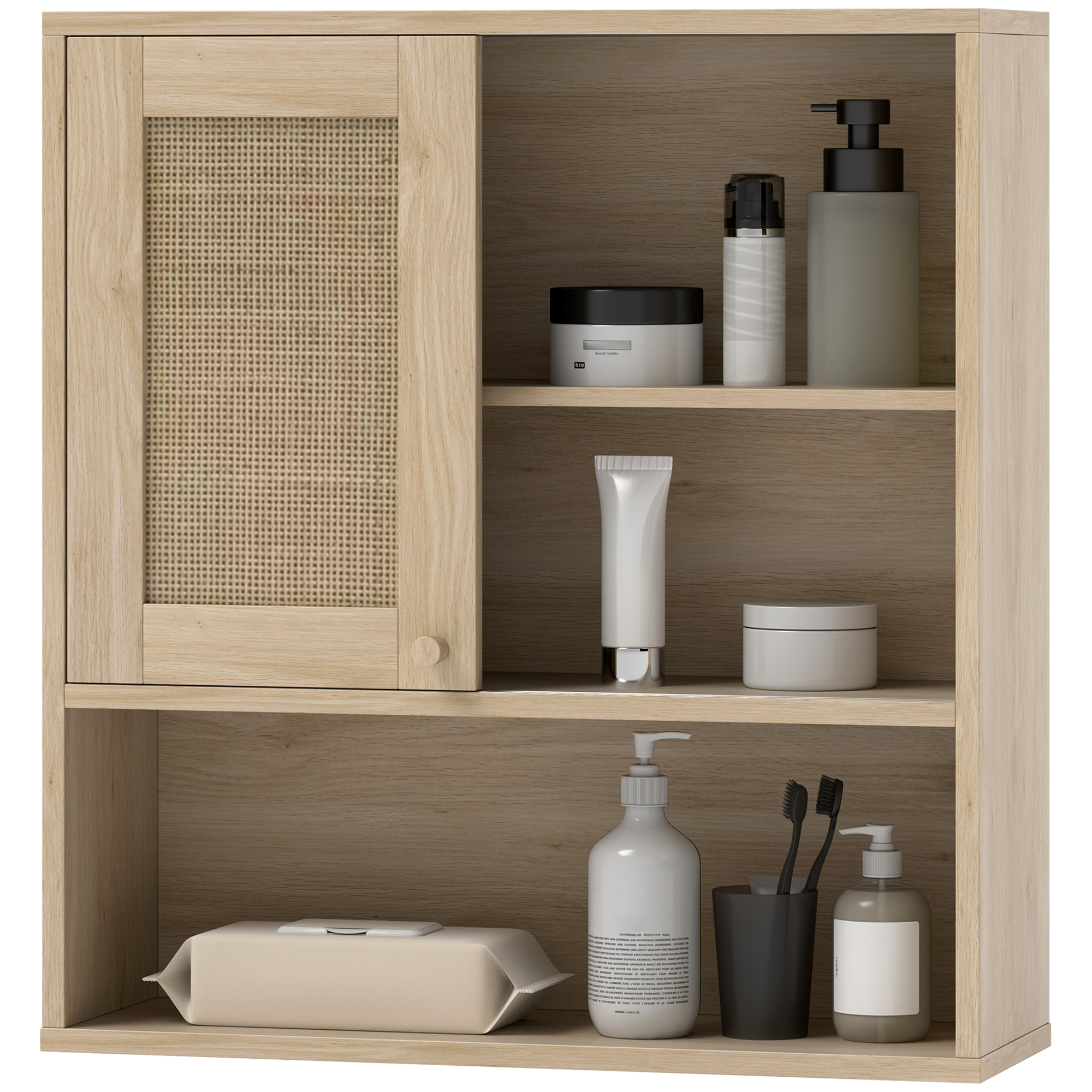 HOMCOM Wandhängeschrank, Badezimmerschrank mit Rattantür und offenen Regale günstig online kaufen