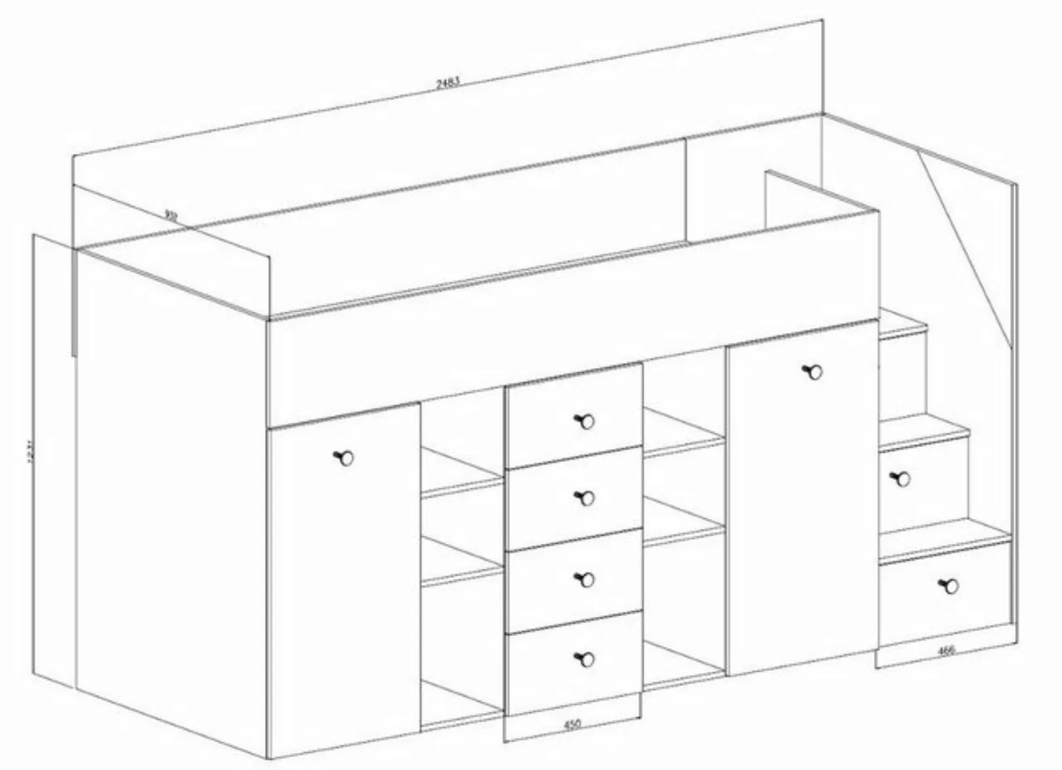 QMM TraumMöbel Hochbett SAM 3 mit Schreibtisch Schrank Regalen & Treppe Rec günstig online kaufen