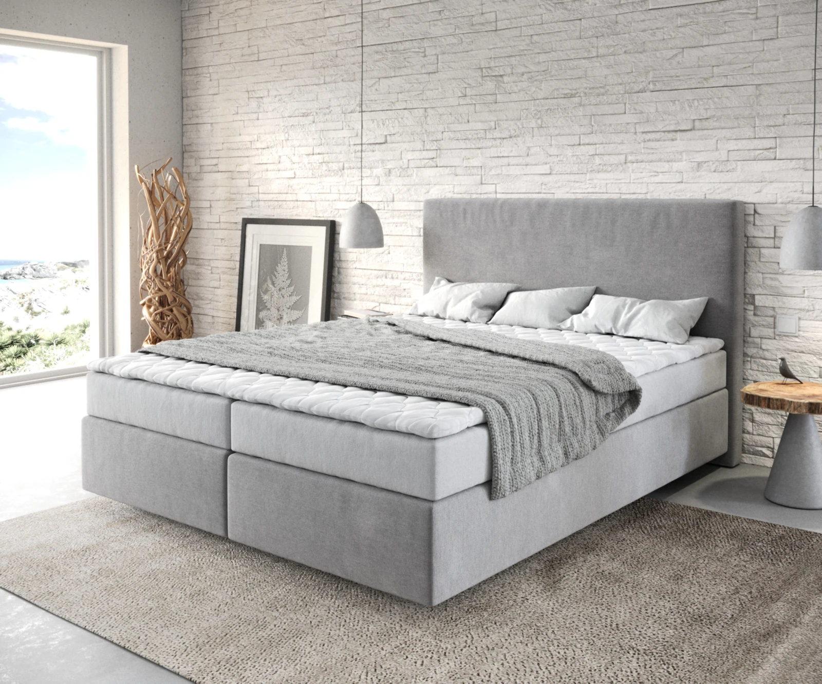 DELIFE Boxspringbett Dream-Well, Mikrofaser Grau 160x200 cm mit Matratze un günstig online kaufen