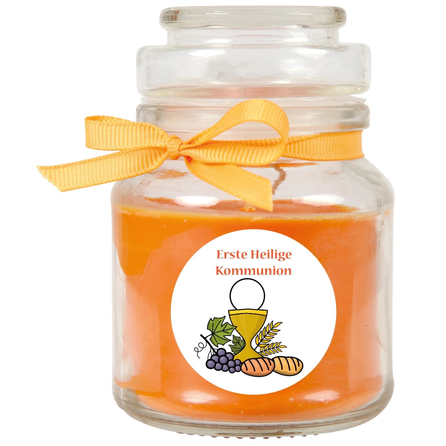 HS Candle Duftkerze & Bonbon Glas Kommunion Orange Honigmelone günstig online kaufen