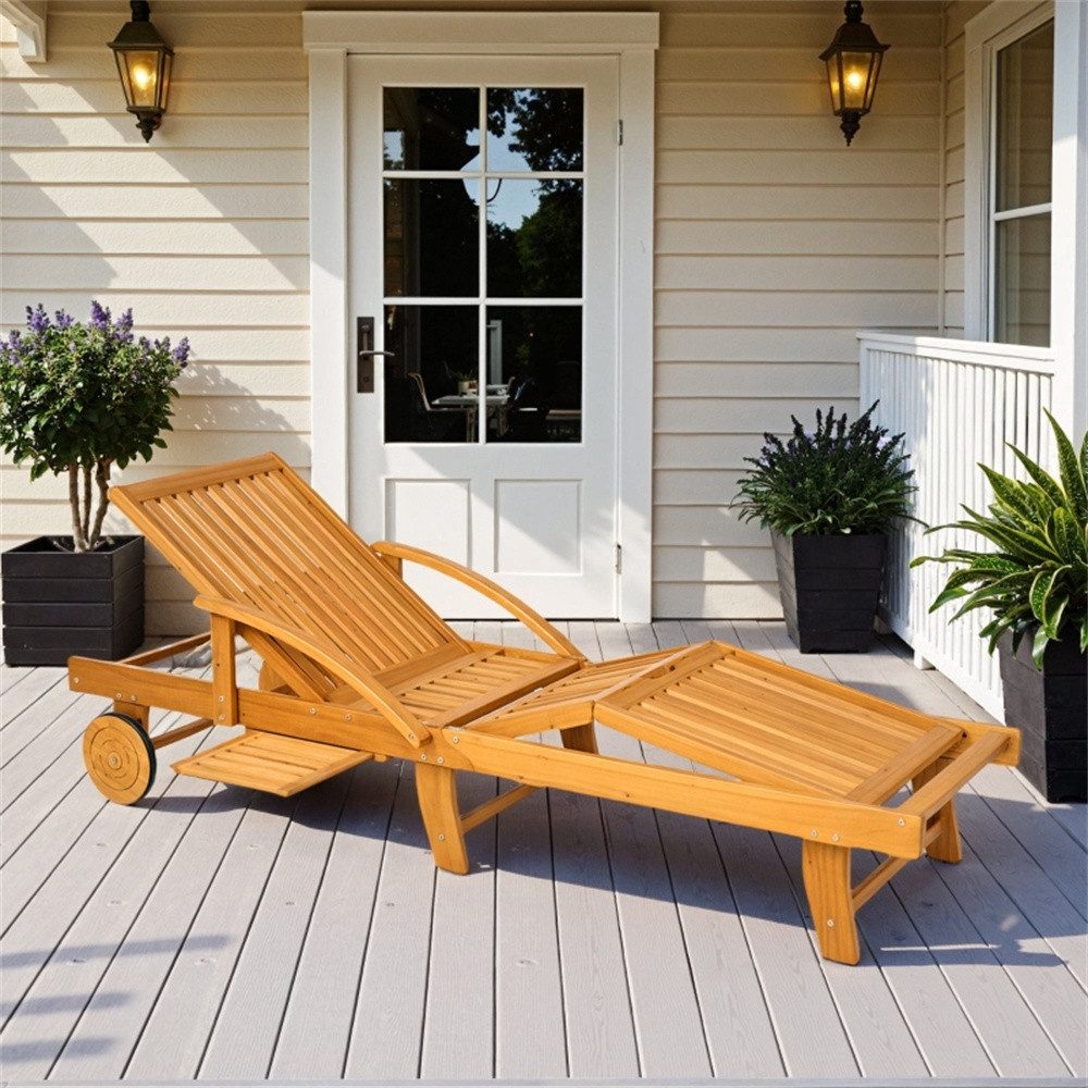 MODFU Gartenliege Gartenstuhl mit Seitentisch, Teak günstig online kaufen