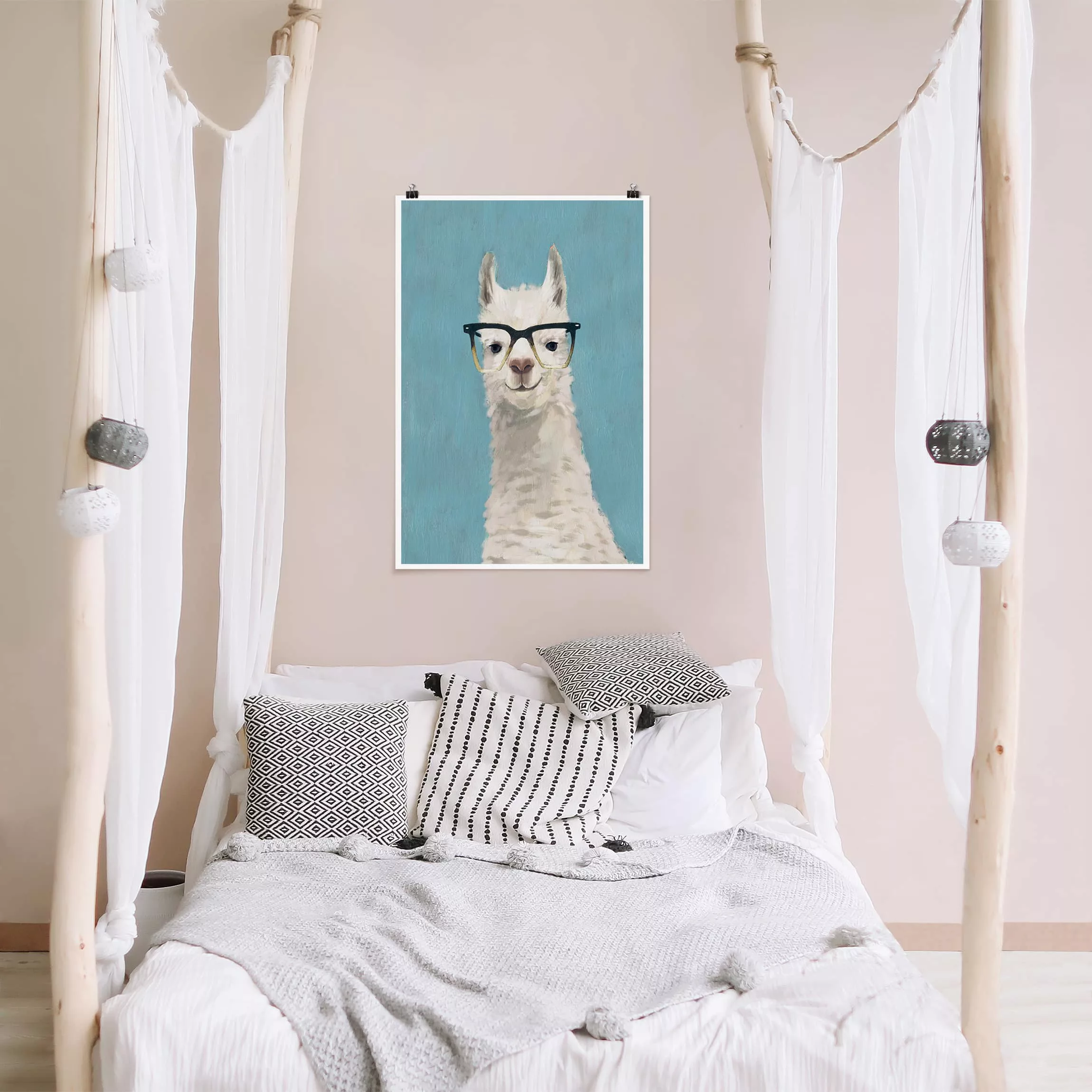 Poster Tiere - Hochformat Lama mit Brille IV günstig online kaufen