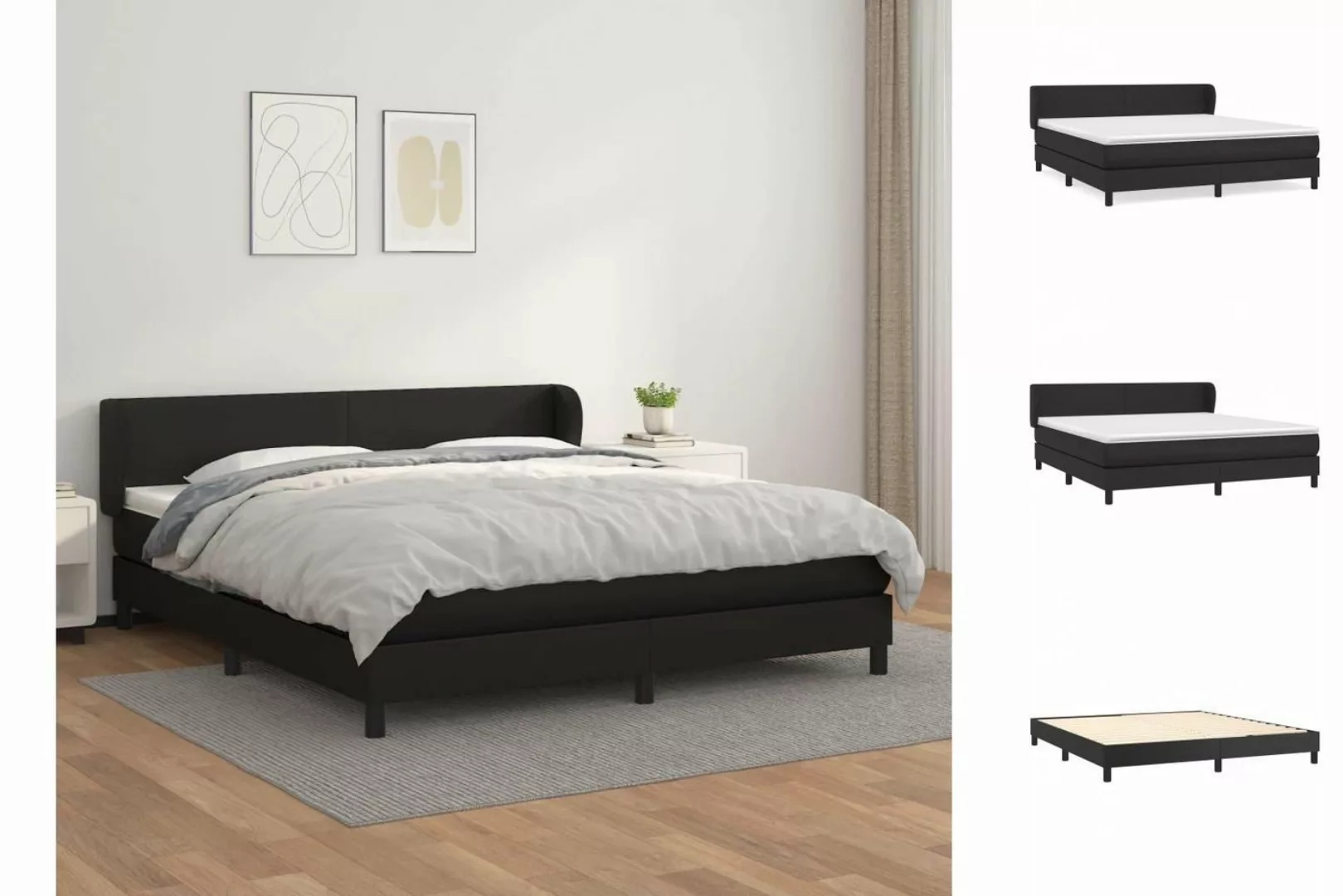 vidaXL Bettgestell Boxspringbett mit Matratze Schwarz 160x200 cm Kunstleder günstig online kaufen