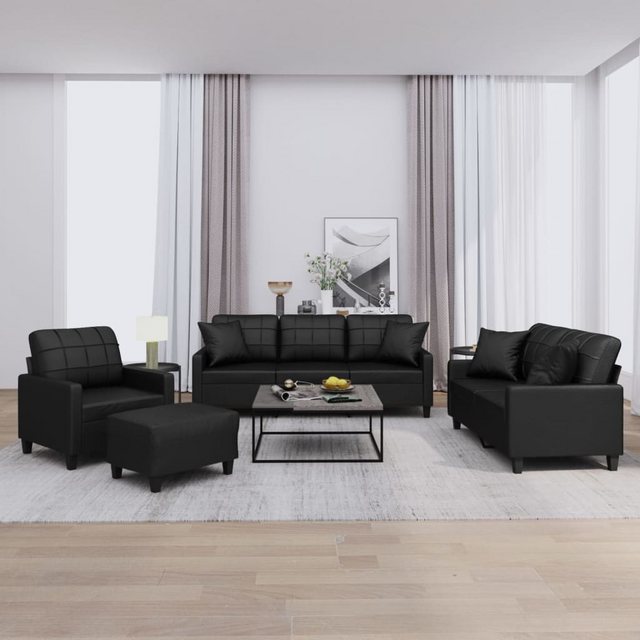 vidaXL Sofa 4-tlg. Sofagarnitur mit Kissen Schwarz Kunstleder günstig online kaufen