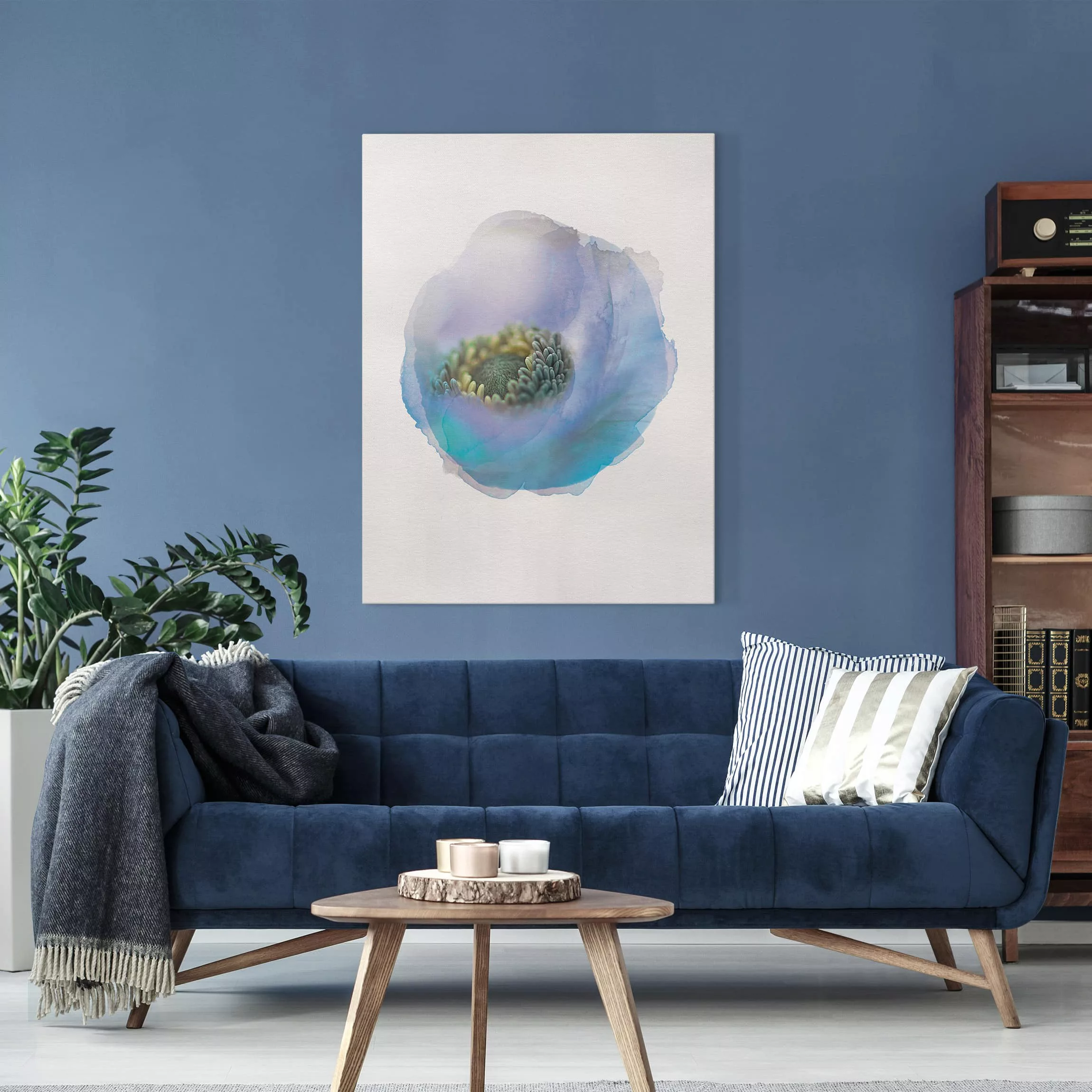 Leinwandbild - Hochformat Wasserfarben - Anemone auf dem Fluss günstig online kaufen