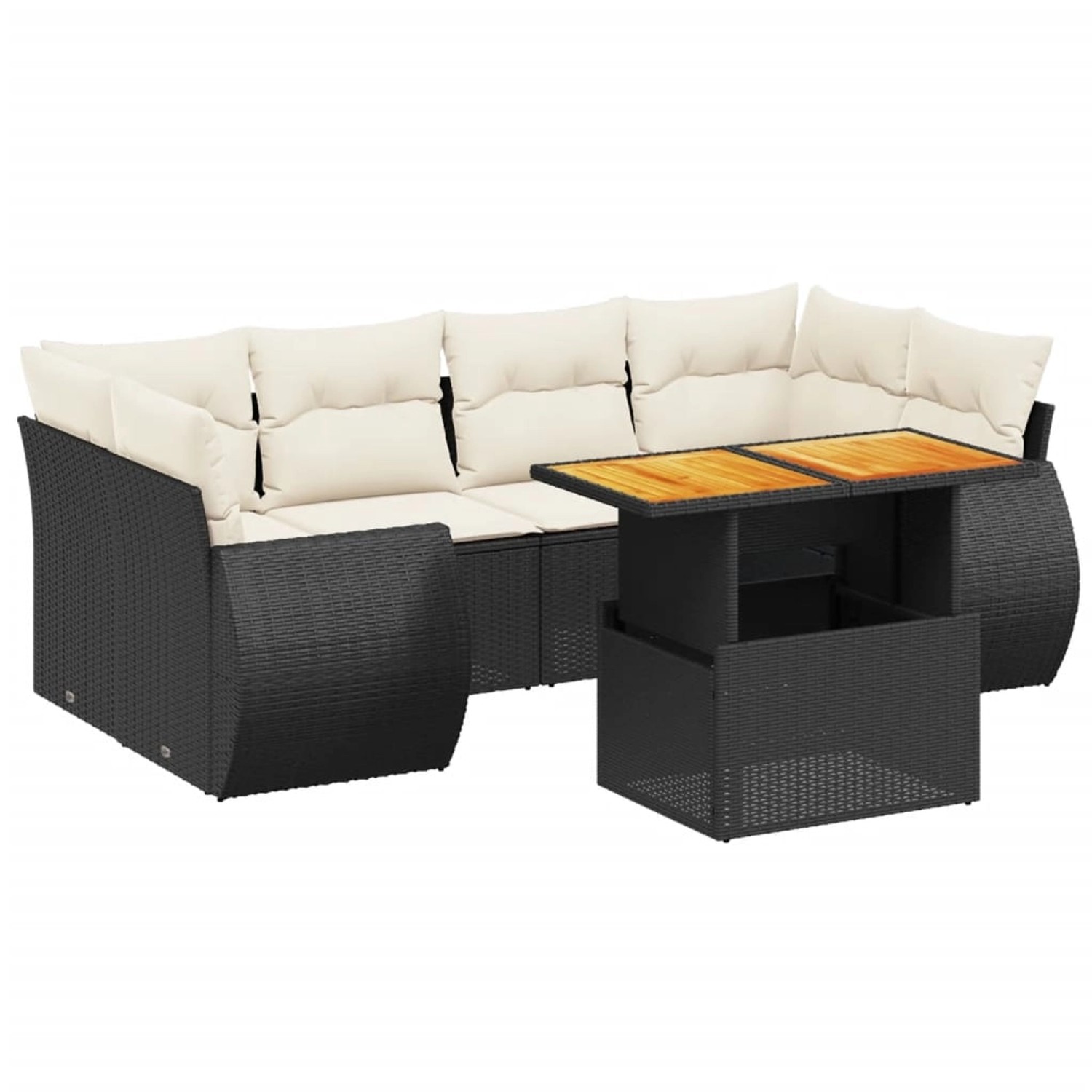 vidaXL 7-Tlg Garten-Sofagarnitur mit Kissen Schwarz Poly Rattan 3272092 günstig online kaufen