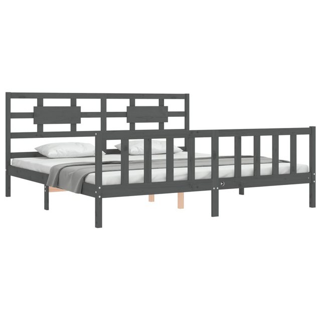 vidaXL Bett Massivholzbett mit Kopfteil Grau 200x200 cm günstig online kaufen