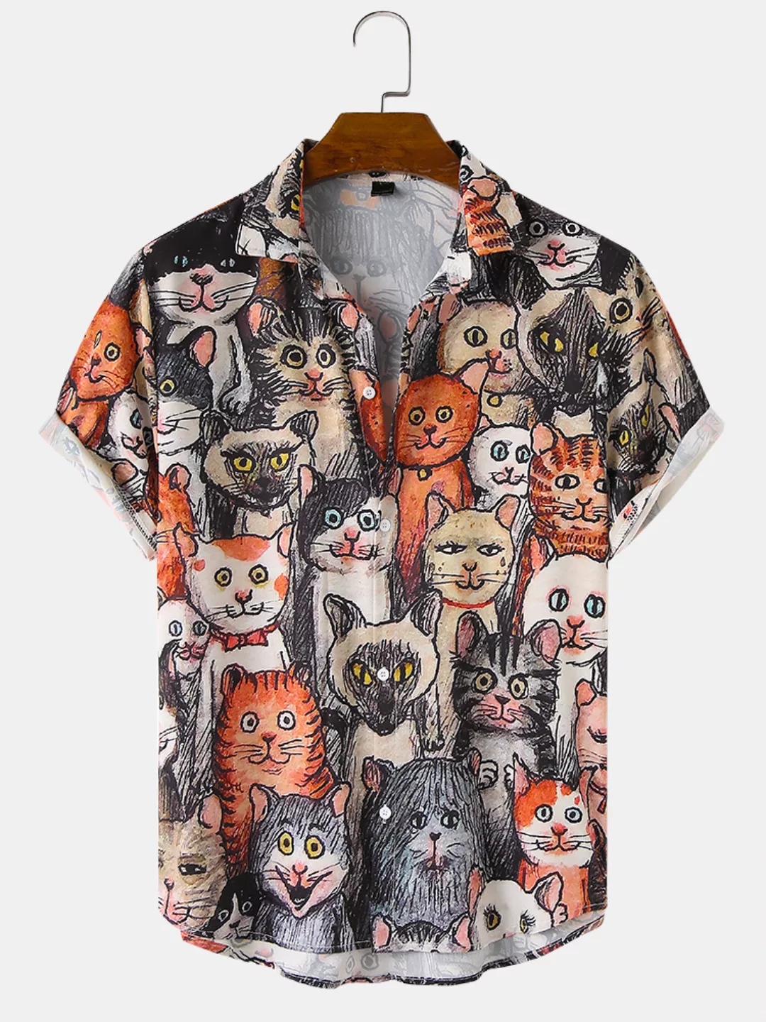 Herren Halloween Allover Lustig Katze Print Casual Loose Fit Kurzarmhemden günstig online kaufen