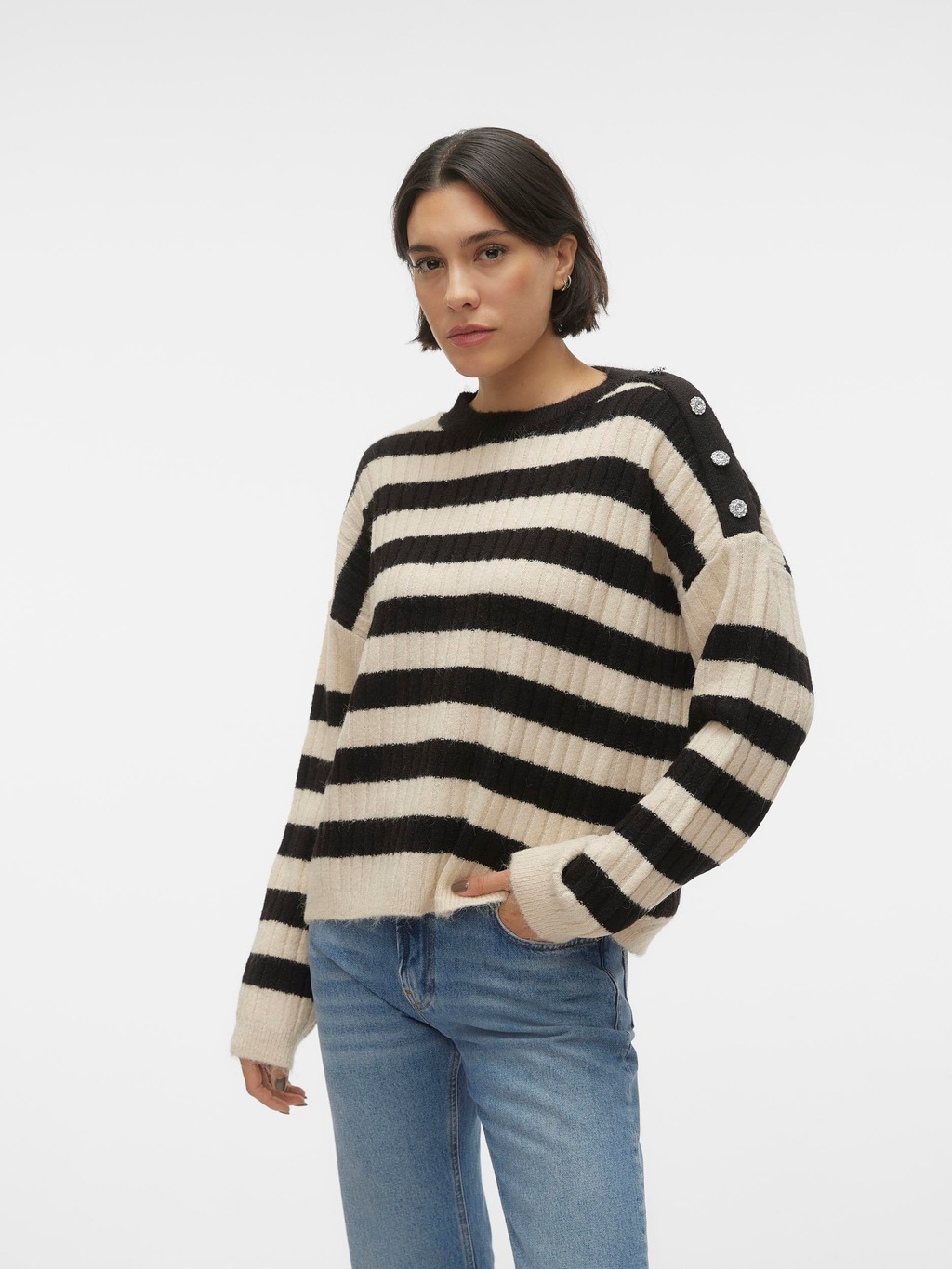 Vero Moda Rundhalspullover "VMELYA LS O-NECK BUTTON PULLOVER GA BOO" günstig online kaufen