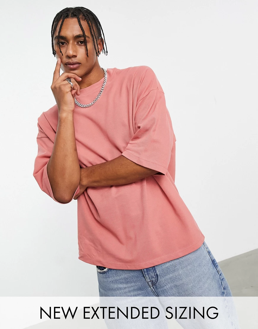 ASOS DESIGN – Oversize-T-Shirt aus Pikee in Rosa günstig online kaufen
