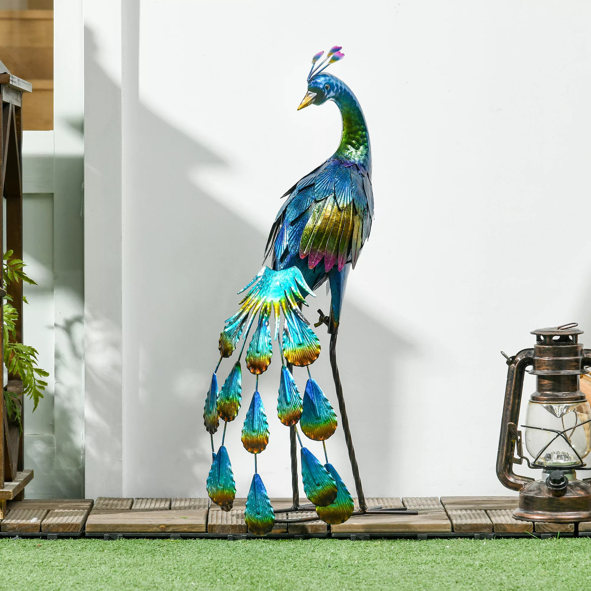 Outsunny Gartenfigur Pfau wetterbeständig Skulptur für Balkon Terrasse 59cm günstig online kaufen