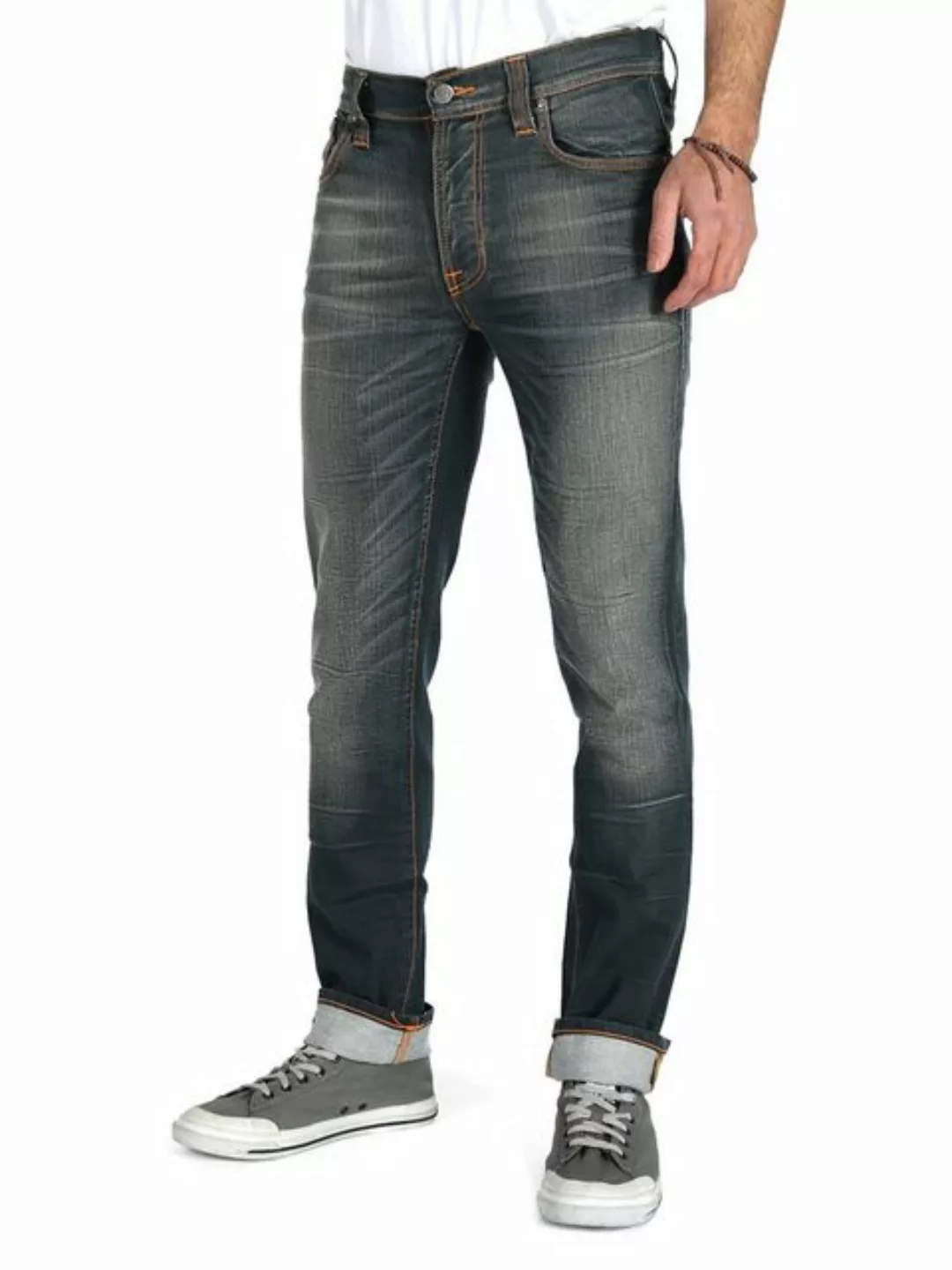 Nudie Jeans Slim-fit-Jeans Stretch - Bio-Baumwolle - Graublau - Thin Finn G günstig online kaufen