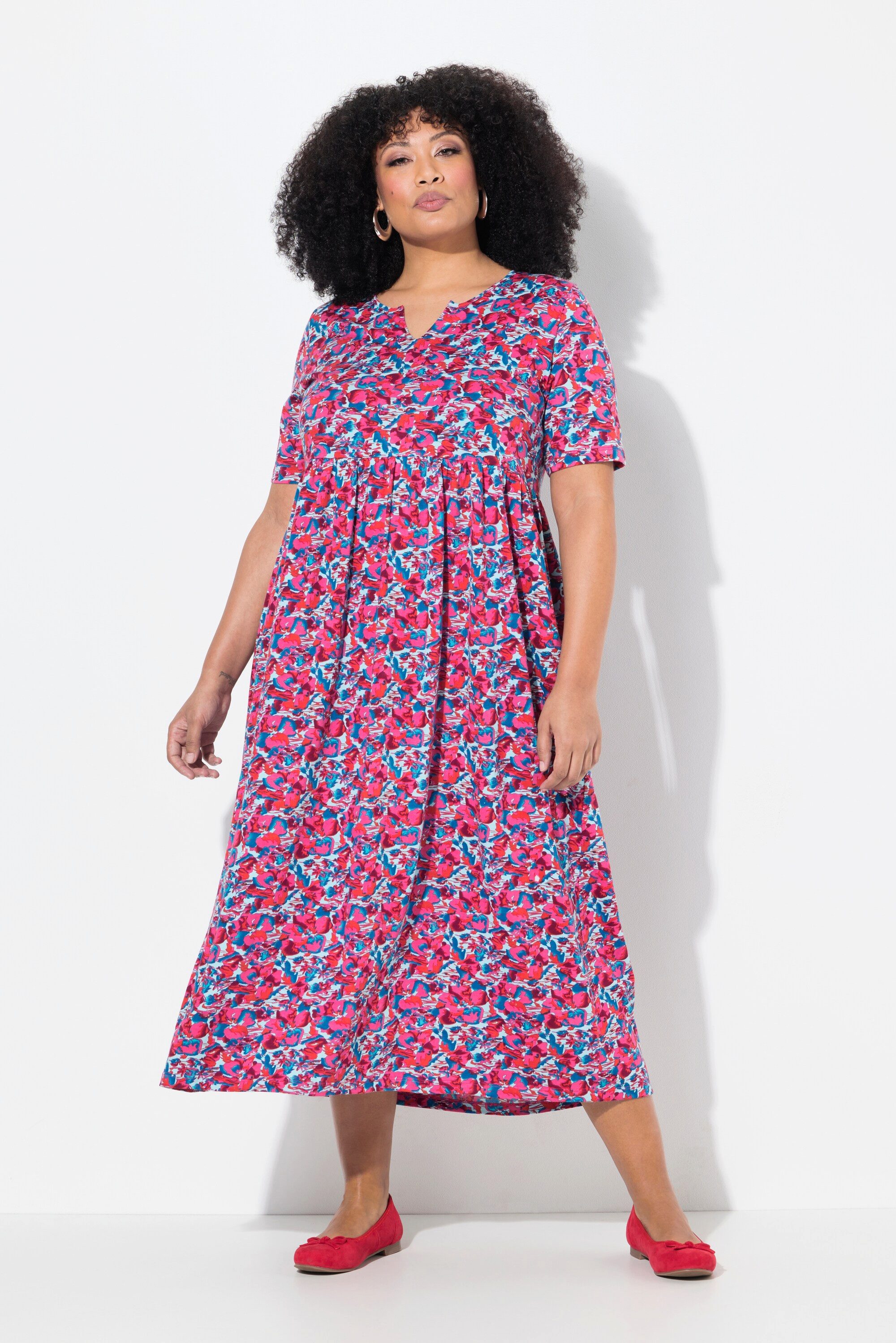 Ulla Popken Maxikleid Maxikleid A-Linie Tunika-Ausschnitt günstig online kaufen