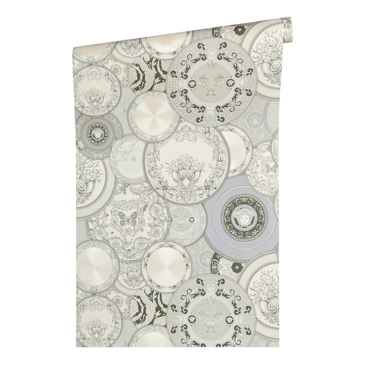 Bricoflor ausgefallene Tapete in Weiß und Silber Hellgraue Tapete mit Telle günstig online kaufen