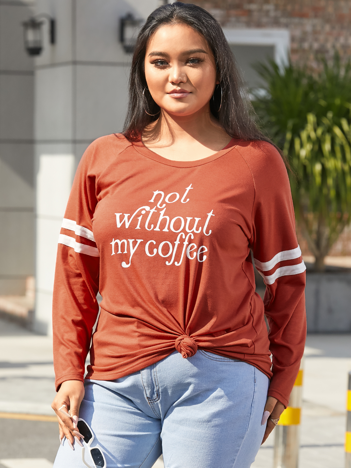 YOINS Plus T-Shirt mit langen Ärmeln und Buchstaben günstig online kaufen